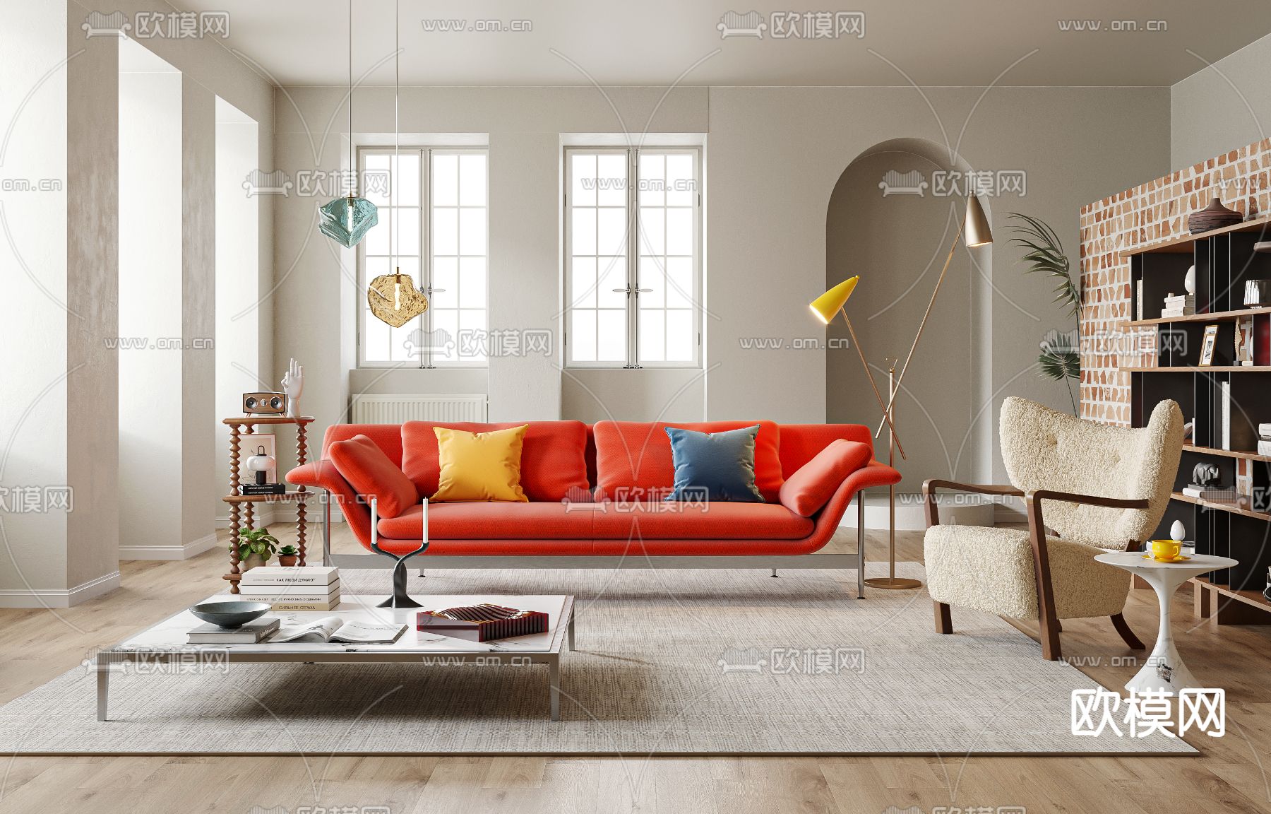 孟菲斯风客厅3d模型下载（渲染图1）