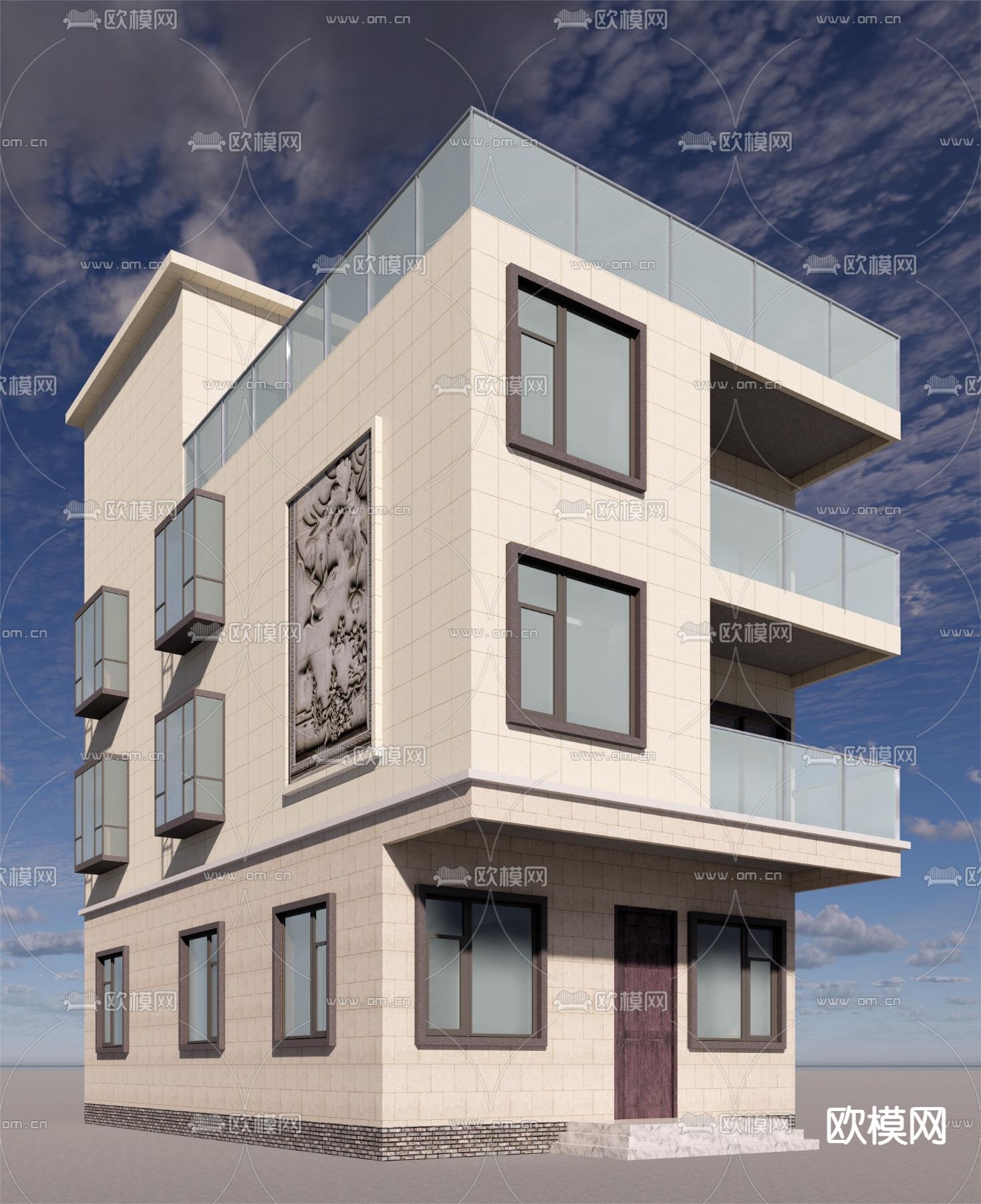 现代自建房外观su模型下载（渲染图1）