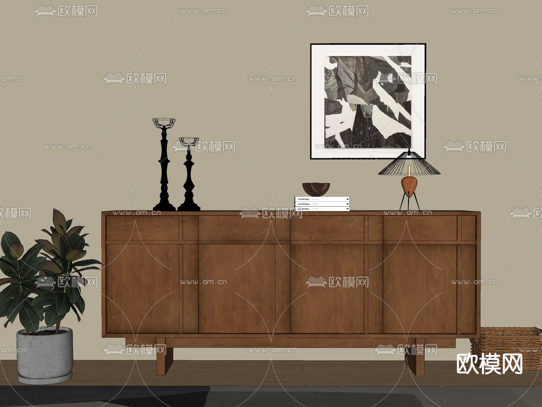 中古风边柜 端景柜 玄关柜su模型下载（渲染图2）