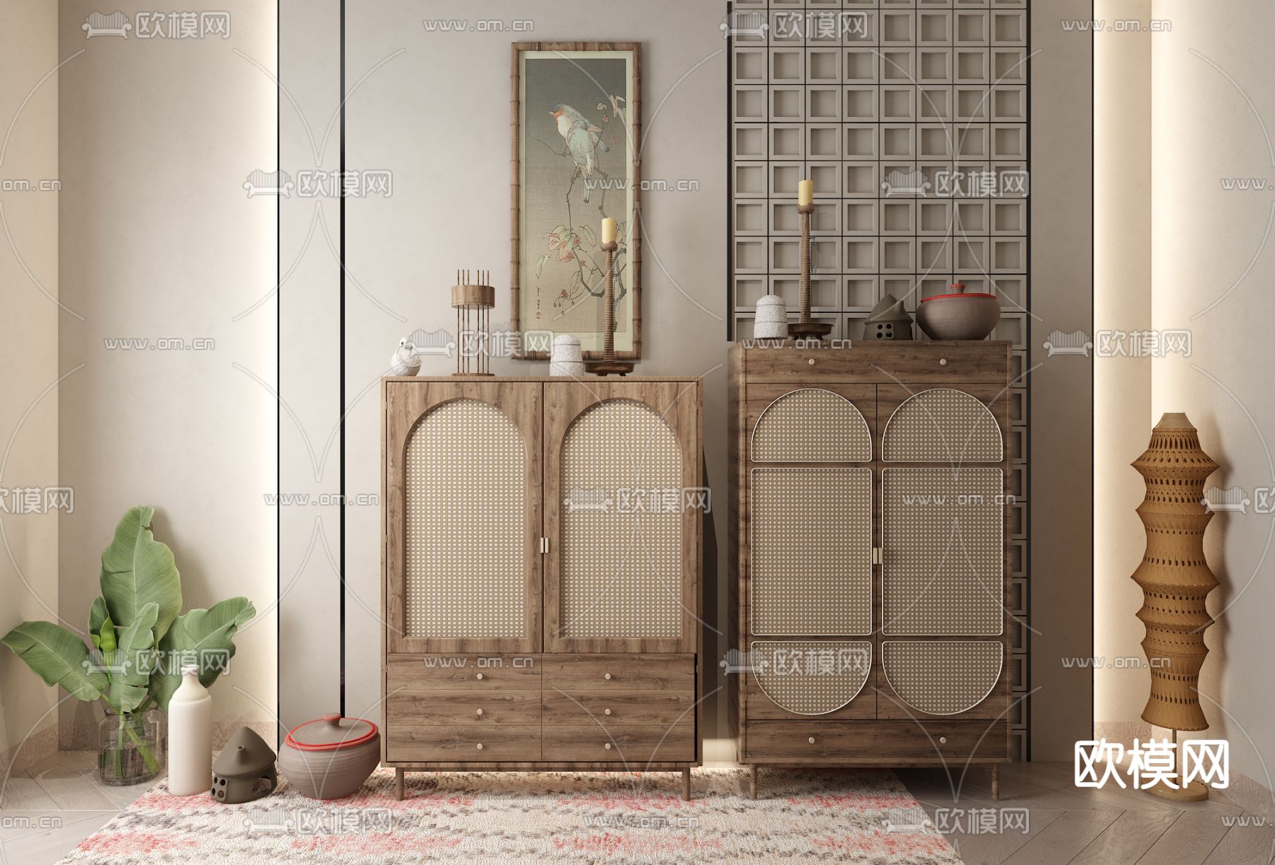 侘寂风边柜su模型下载（渲染图1）