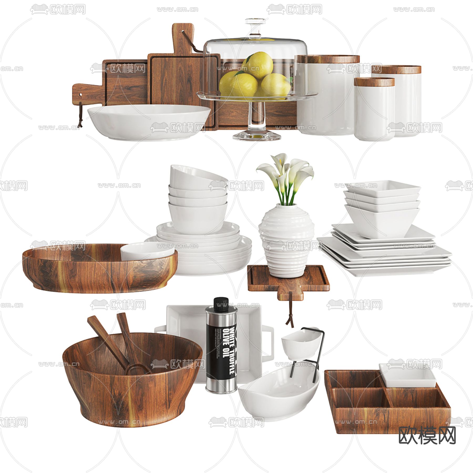 现代餐具 碗碟 果盘 砧板3d模型下载