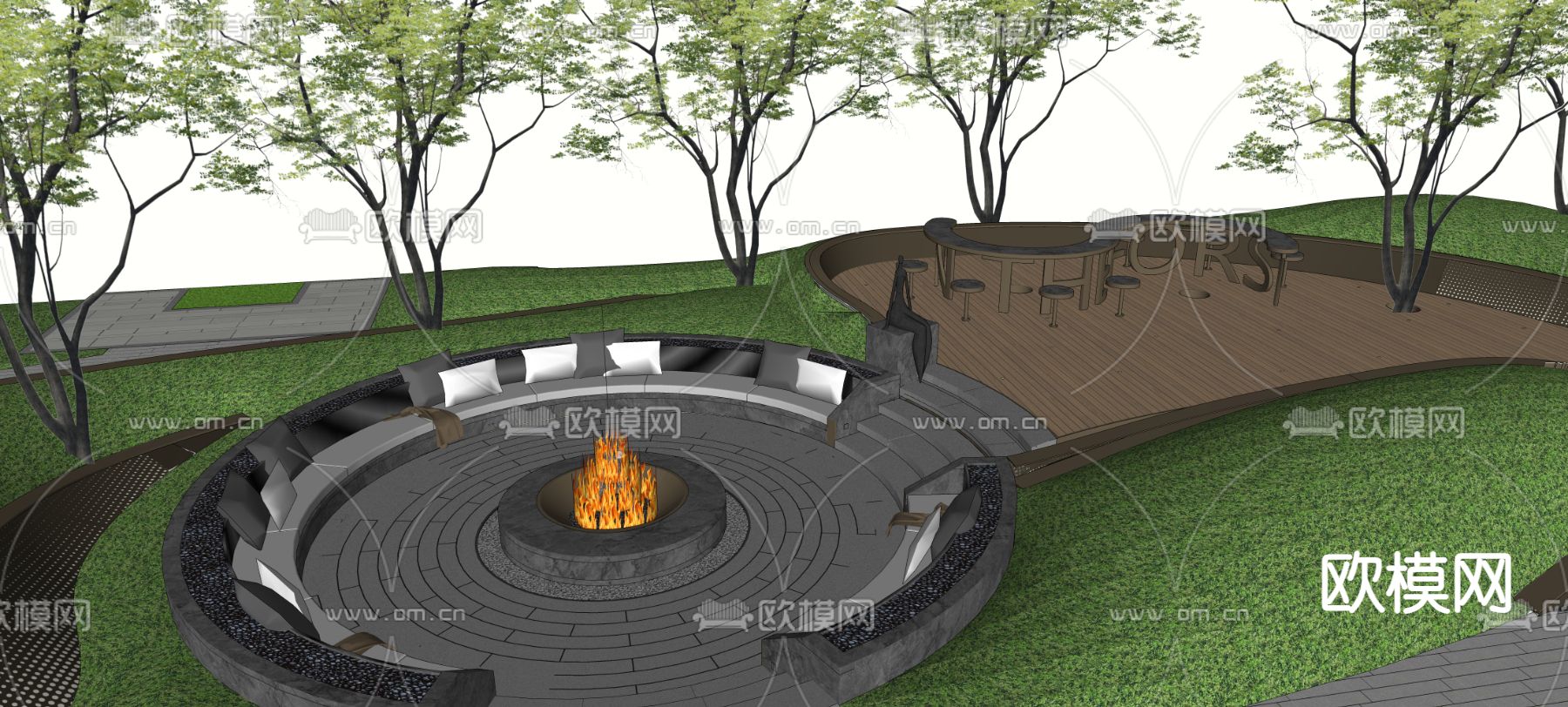 圆形卡座 景观座椅su模型下载（渲染图2）