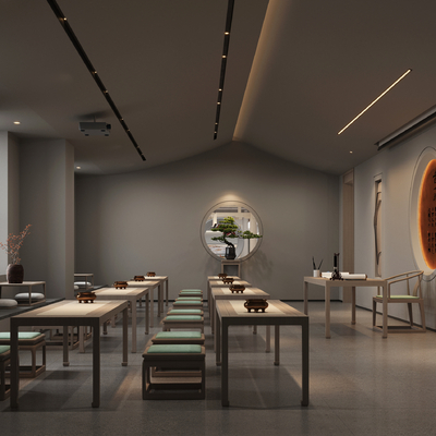  新中式书法教室su模型 