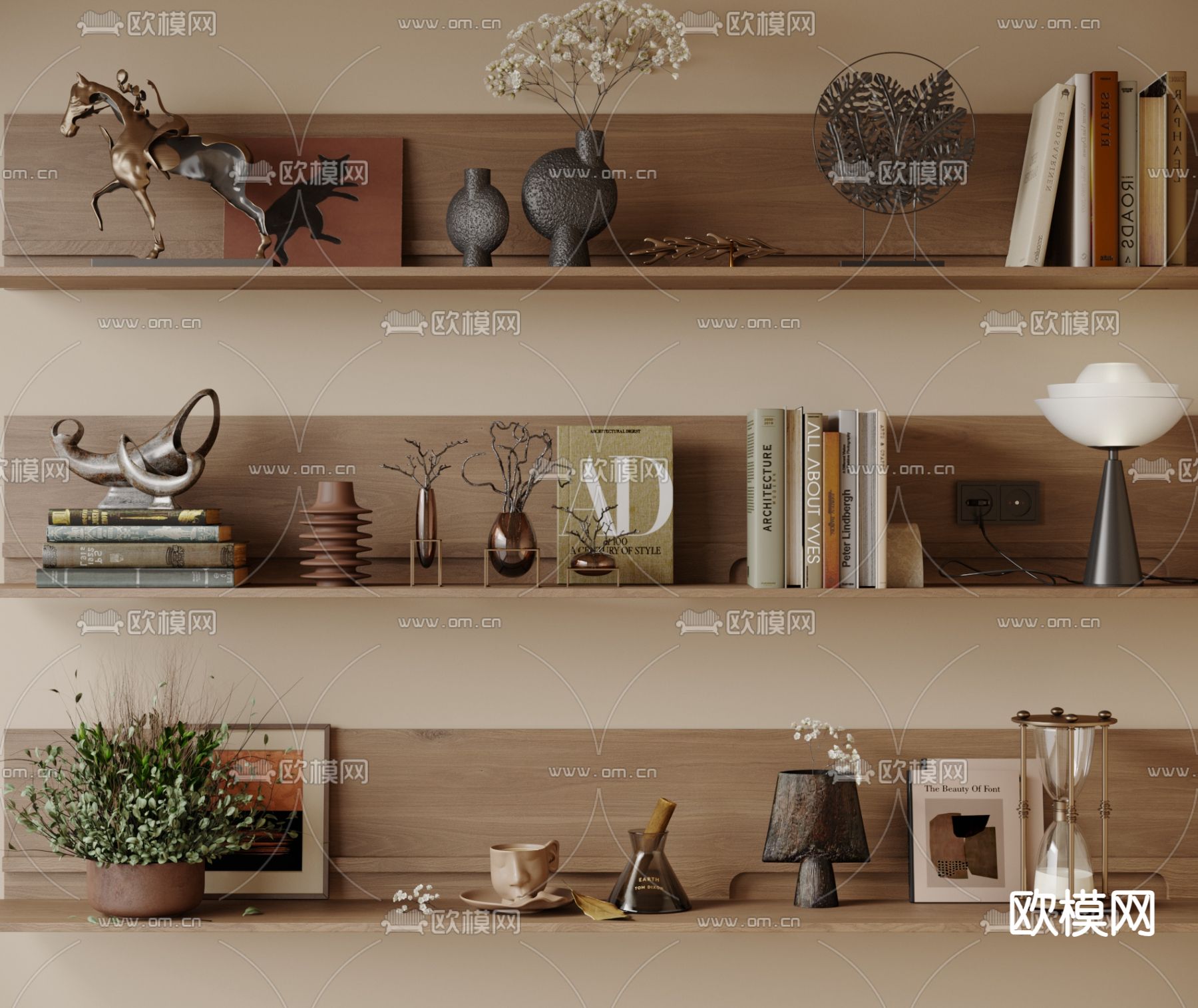 侘寂装饰品 摆件 书籍 雕塑 沙漏3d模型下载