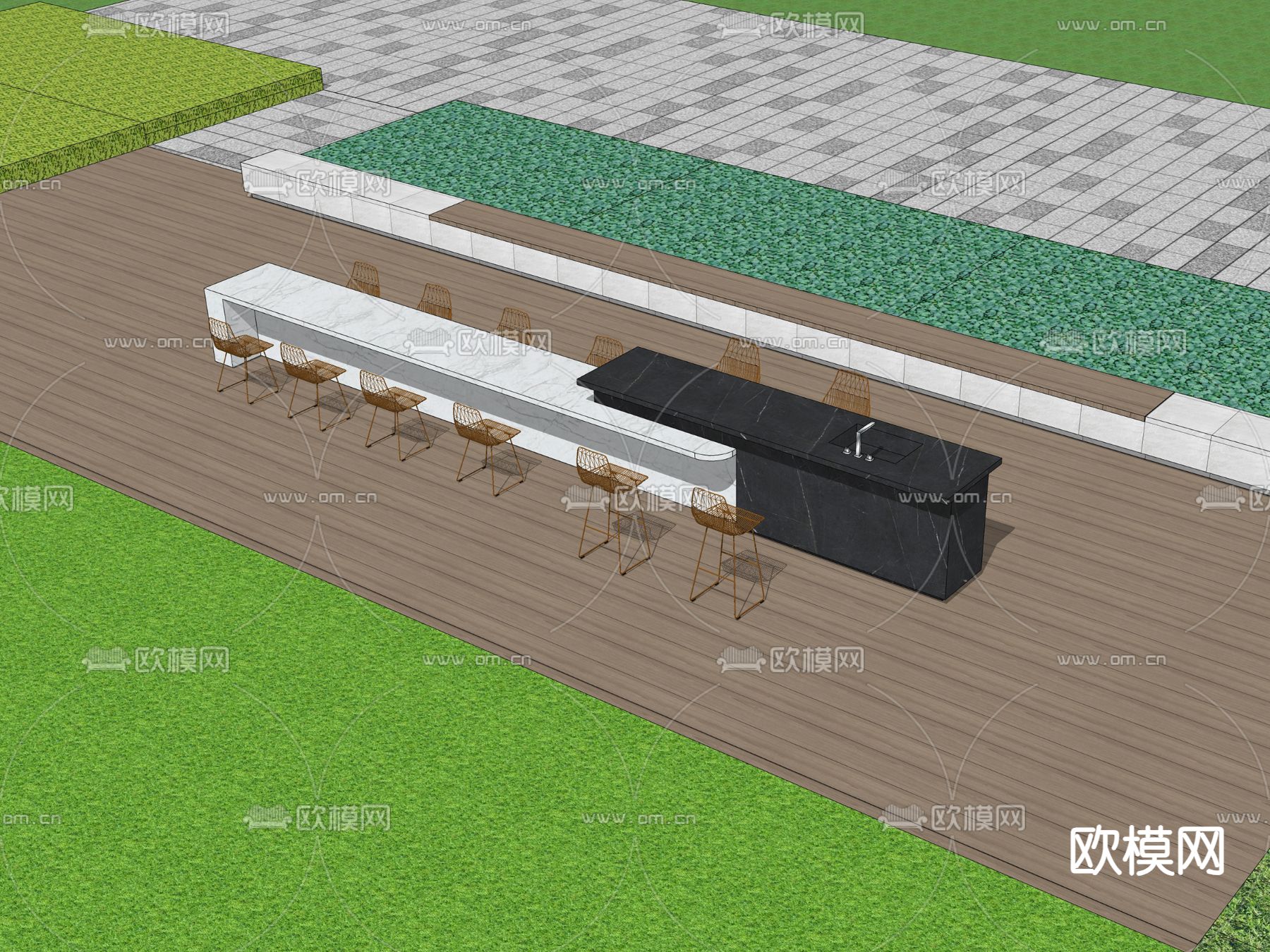 户外烧烤桌椅su模型下载（渲染图2）
