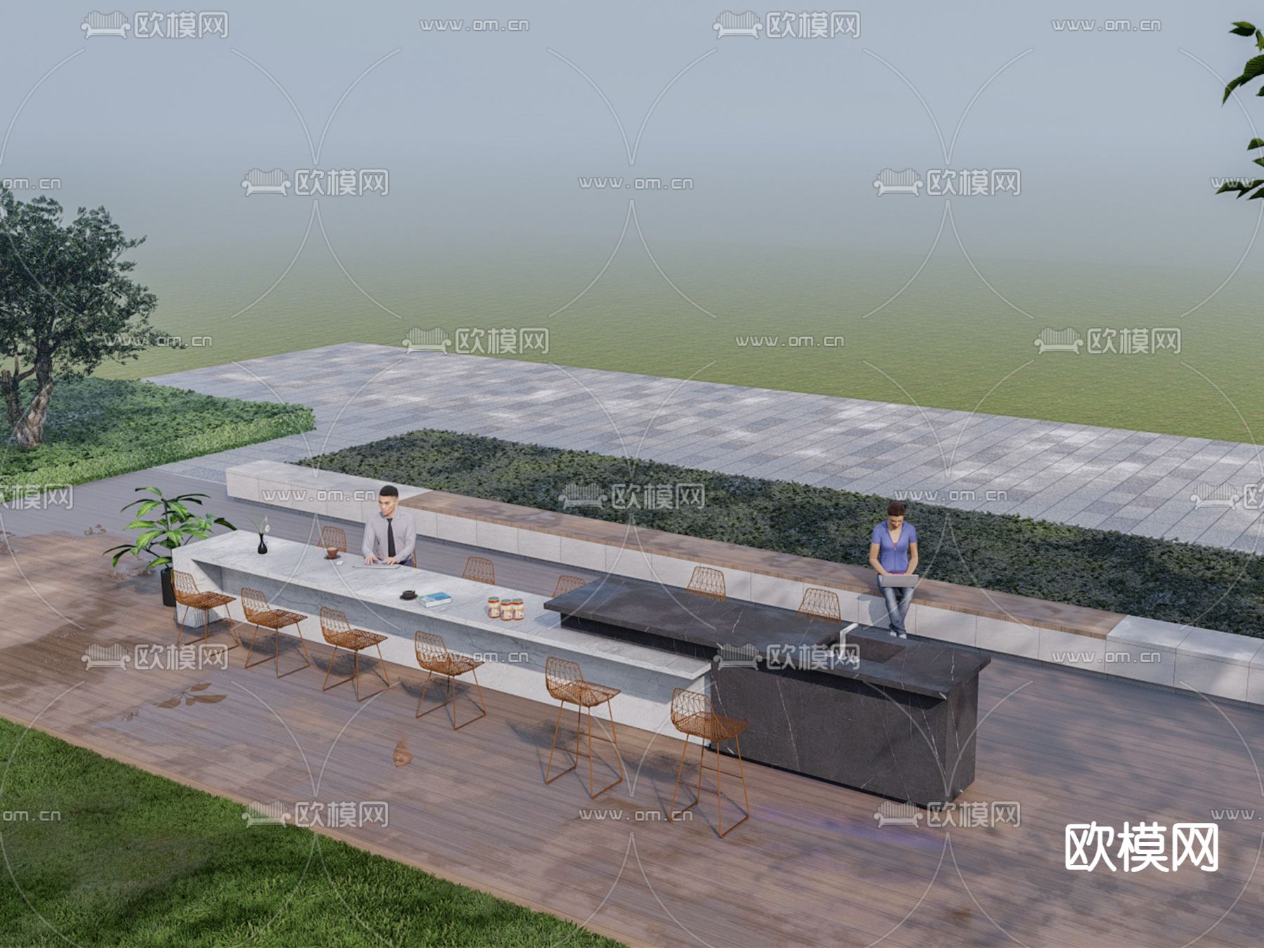 户外烧烤桌椅su模型下载（渲染图1）