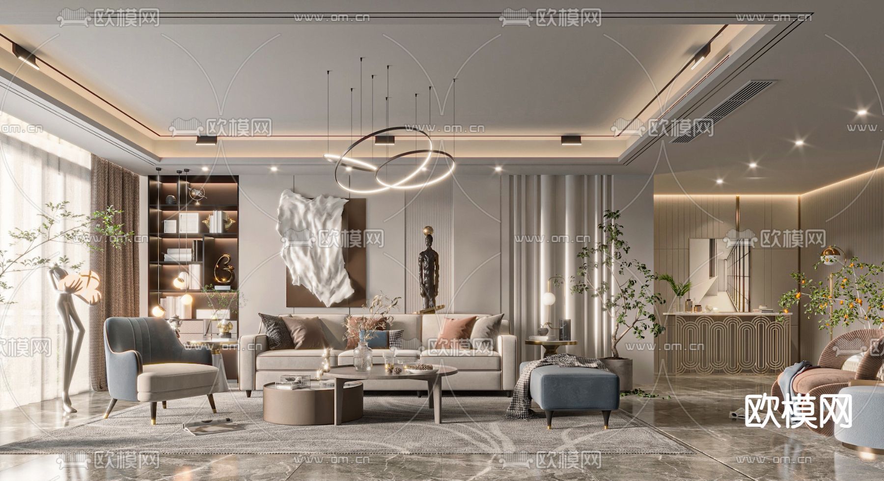 现代客厅3d模型下载