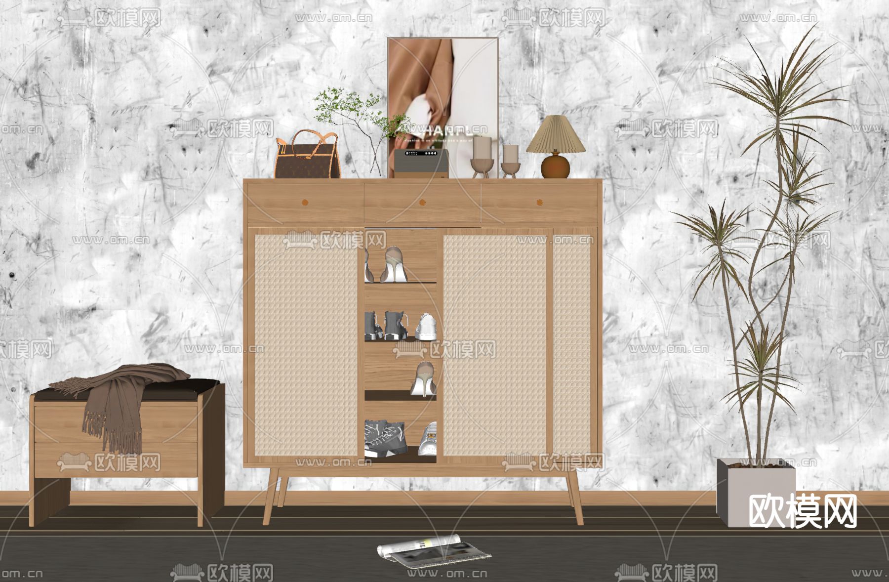 北欧鞋柜su模型下载（渲染图3）
