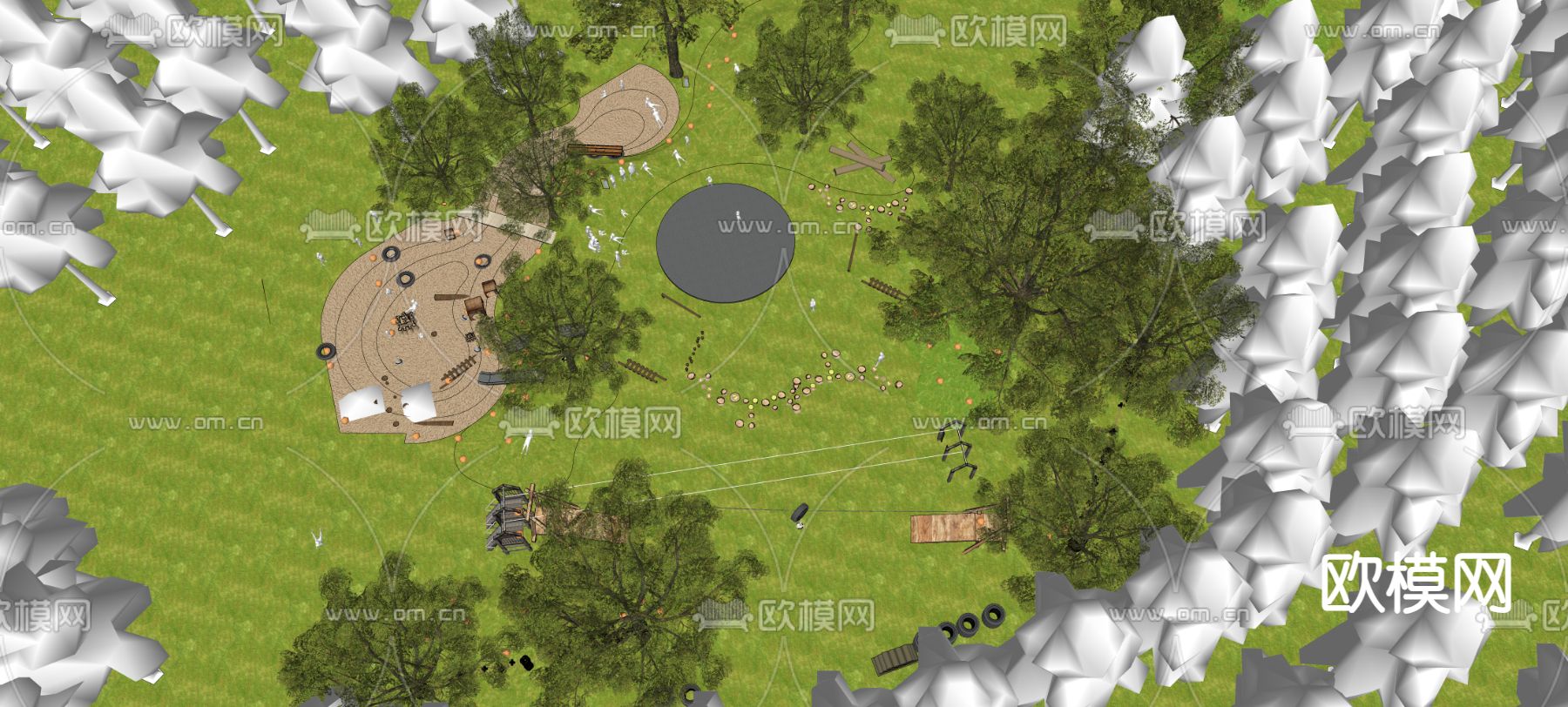 儿童活动场地 丛林探险游乐区su模型下载（渲染图3）