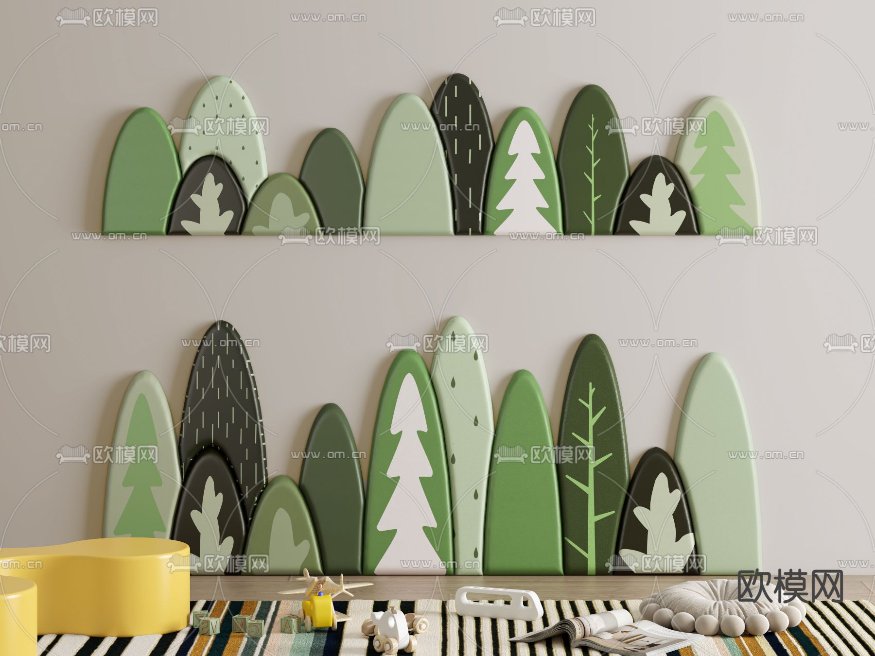 儿童房软包 硬包su模型下载（渲染图1）