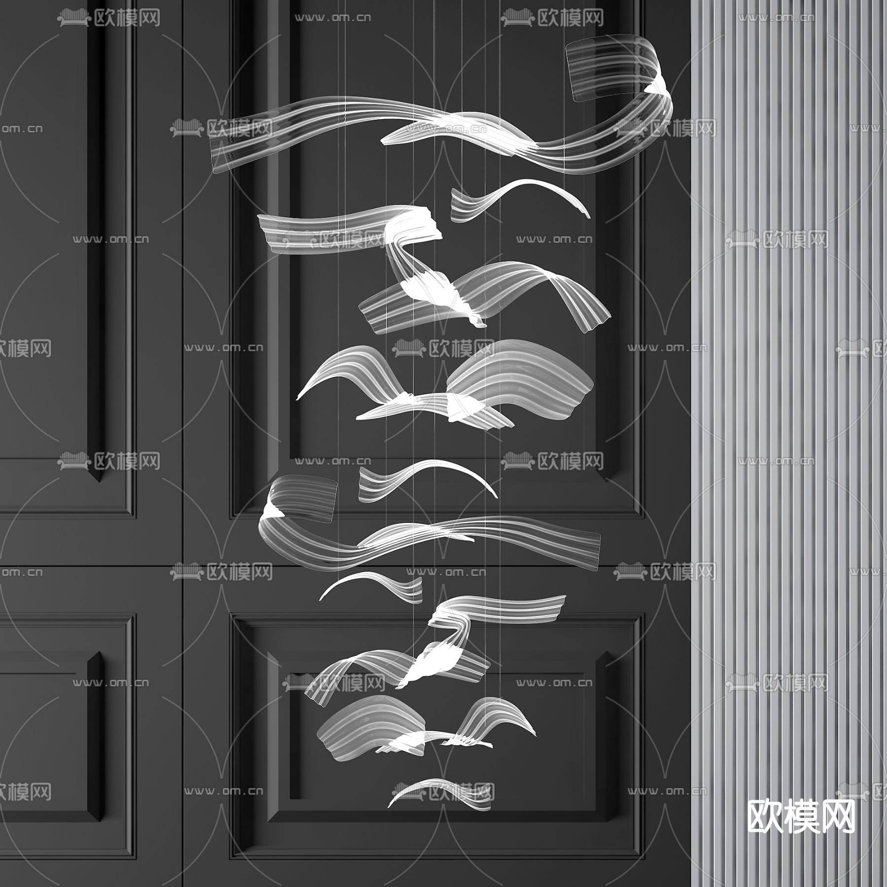 飘带吊灯 大堂装饰灯3d模型下载