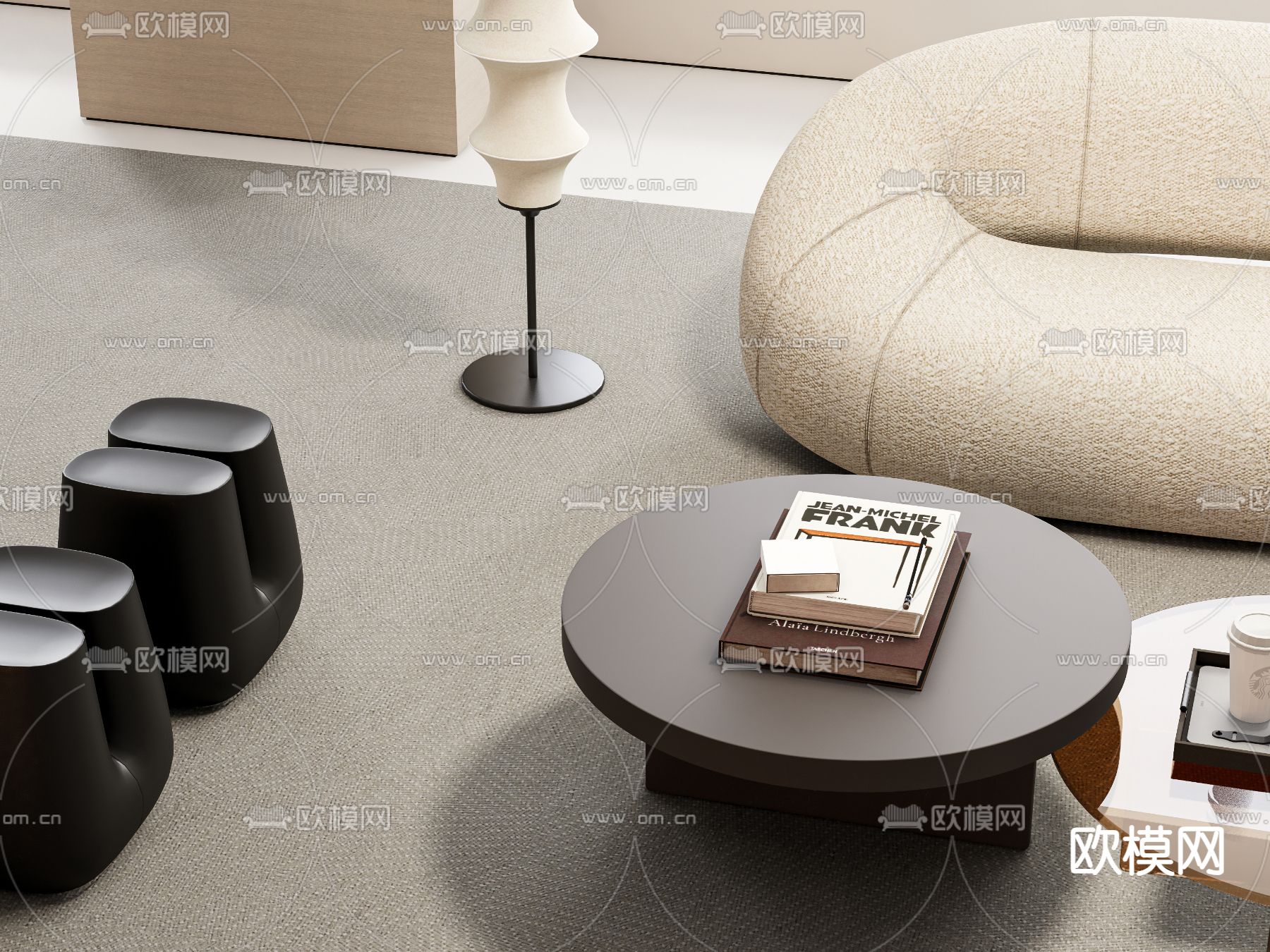 侘寂风组合沙发su模型下载（渲染图3）