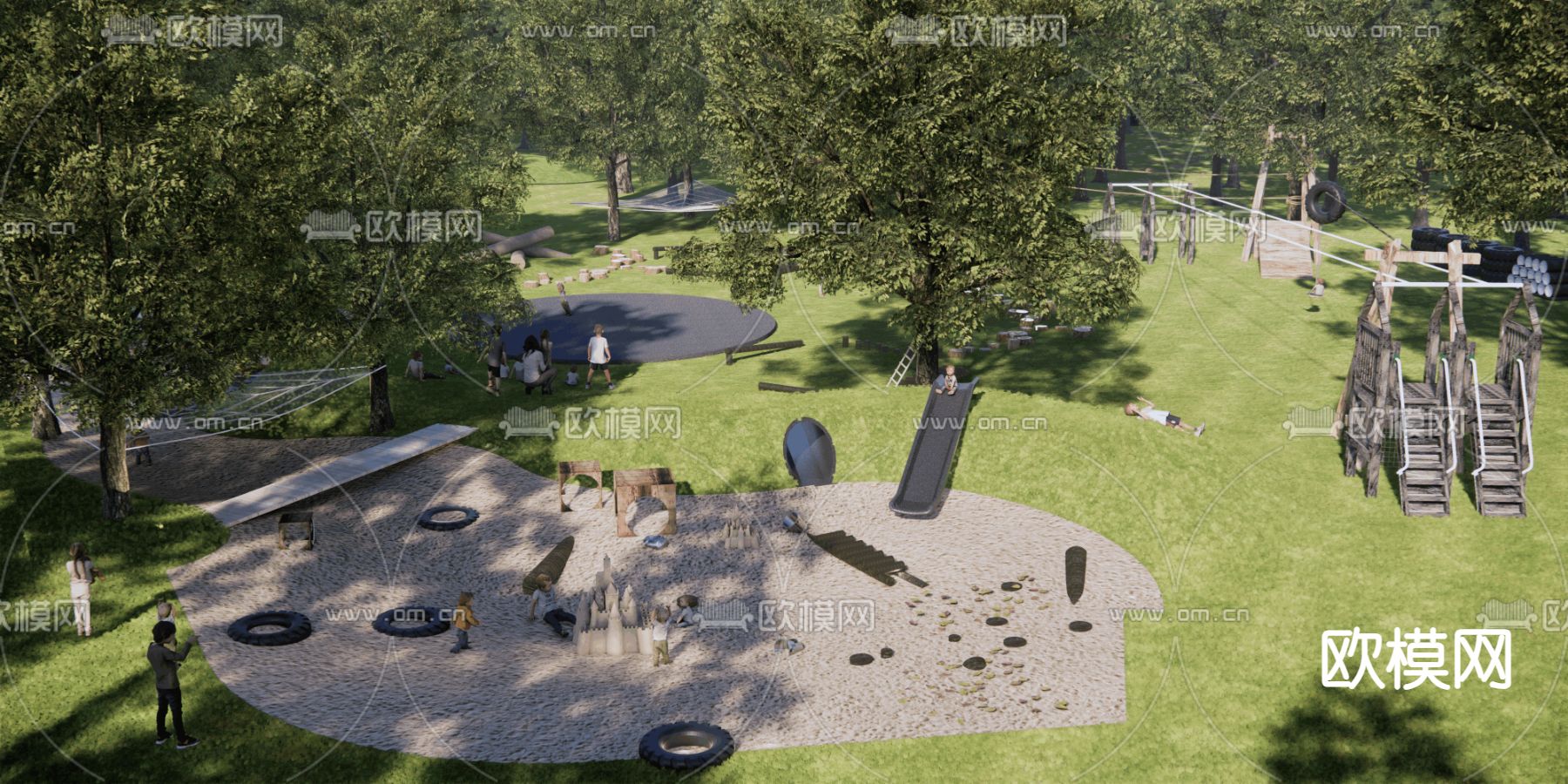 儿童活动场地 丛林探险游乐区su模型下载（渲染图1）