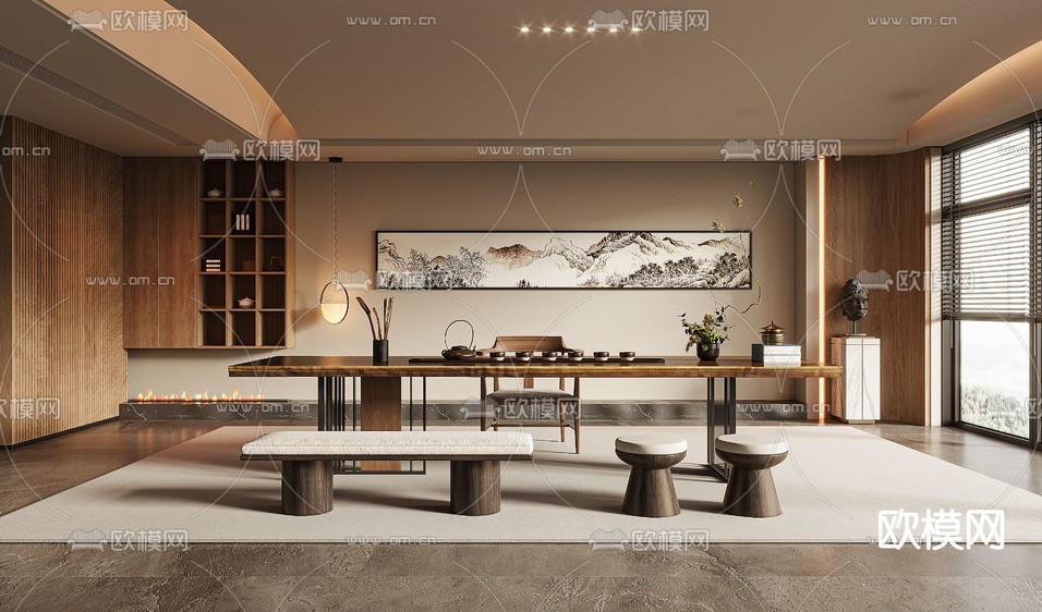 新中式茶室3d模型下载