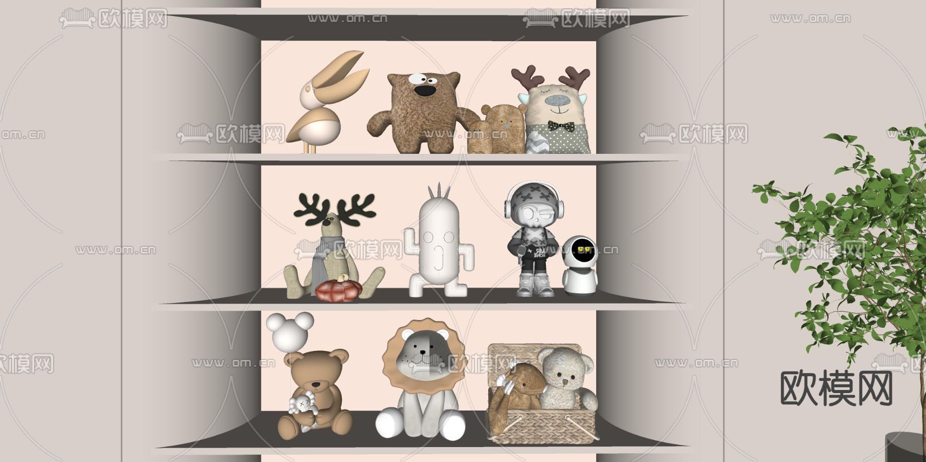 北欧毛绒玩具 公仔玩具 摆件su模型下载（渲染图2）