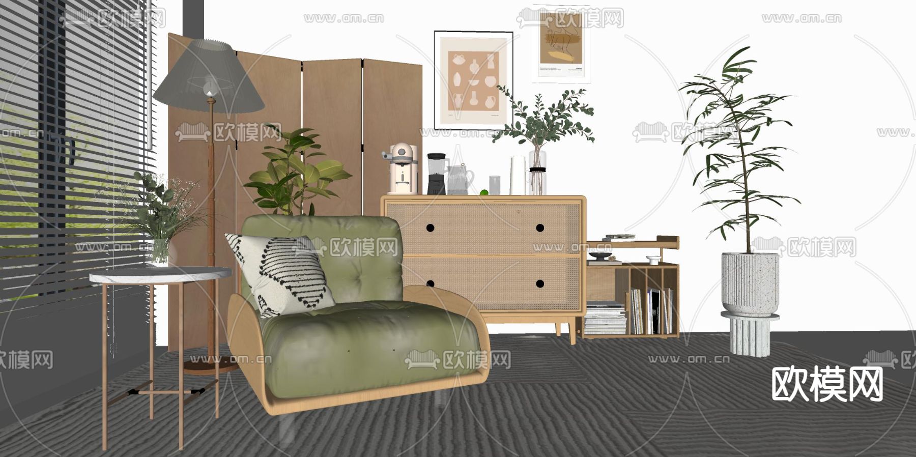中古风装饰柜 收纳柜su模型下载（渲染图2）