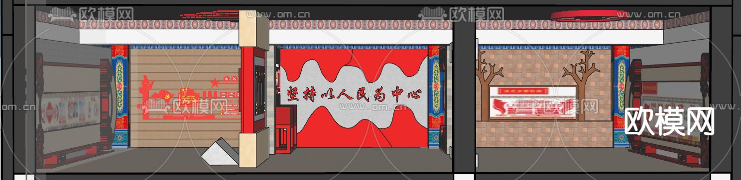 现代党建展厅su模型下载（渲染图2）