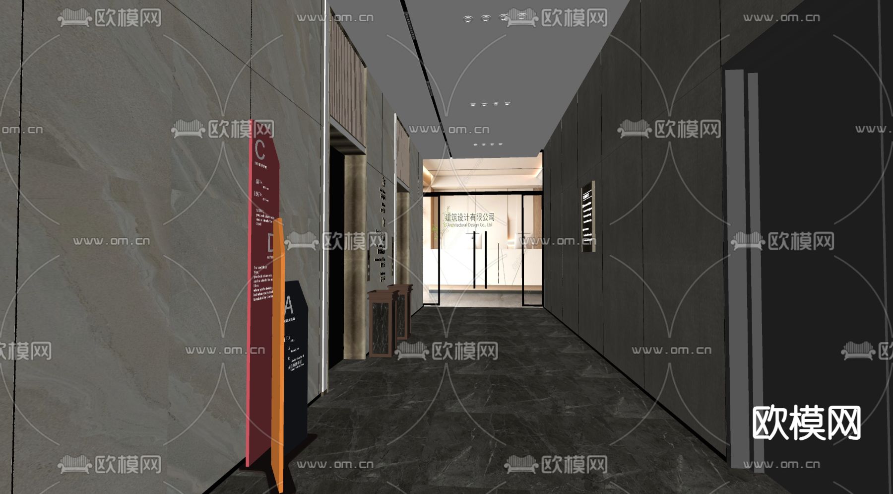 现代电梯厅su模型下载（渲染图2）