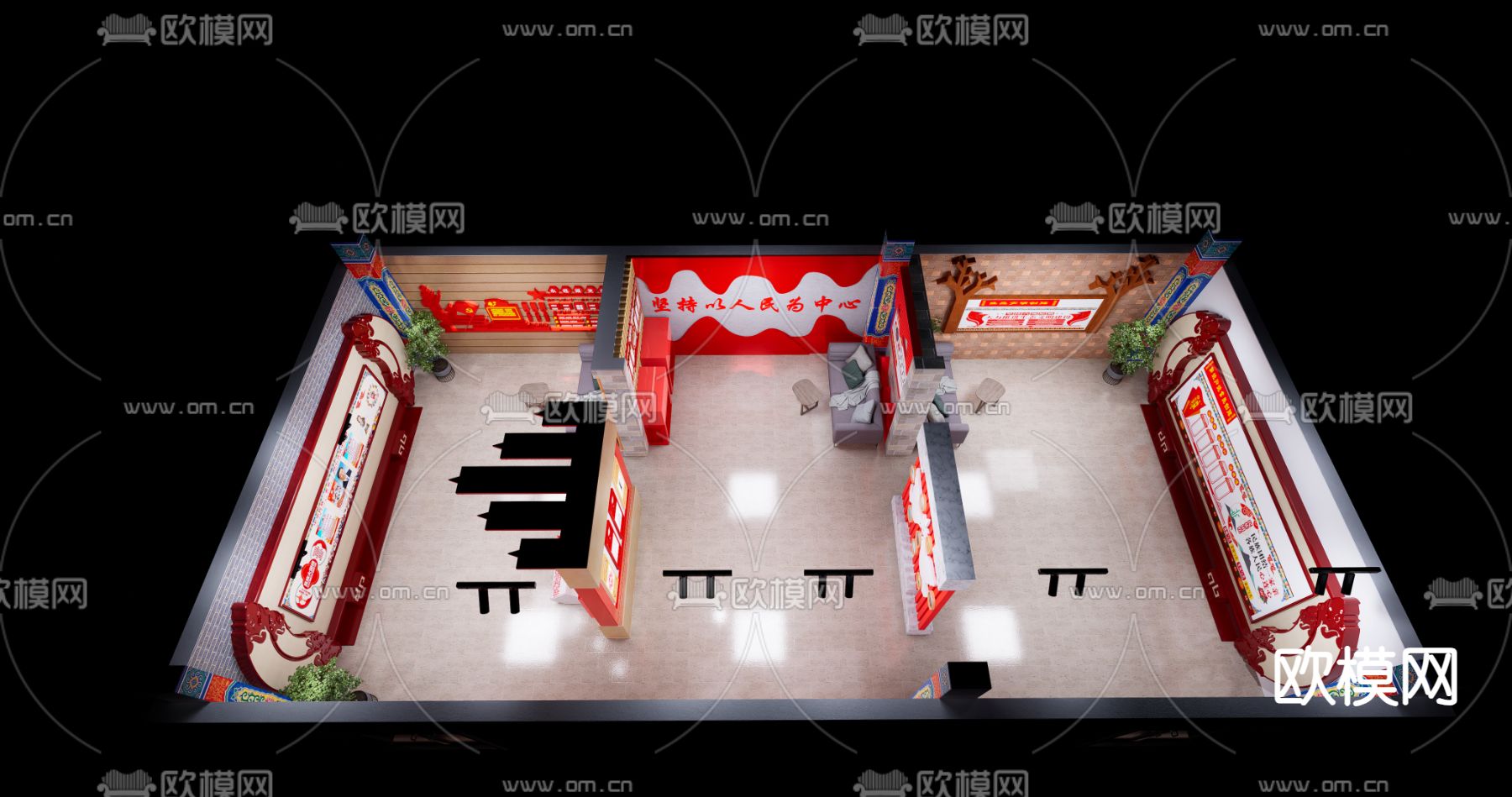 现代党建展厅su模型下载（渲染图4）