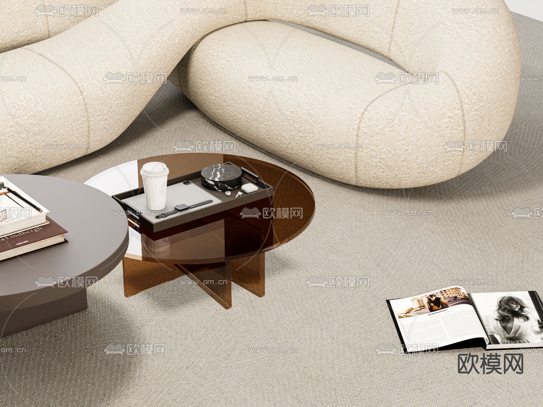 侘寂风组合沙发su模型下载（渲染图5）