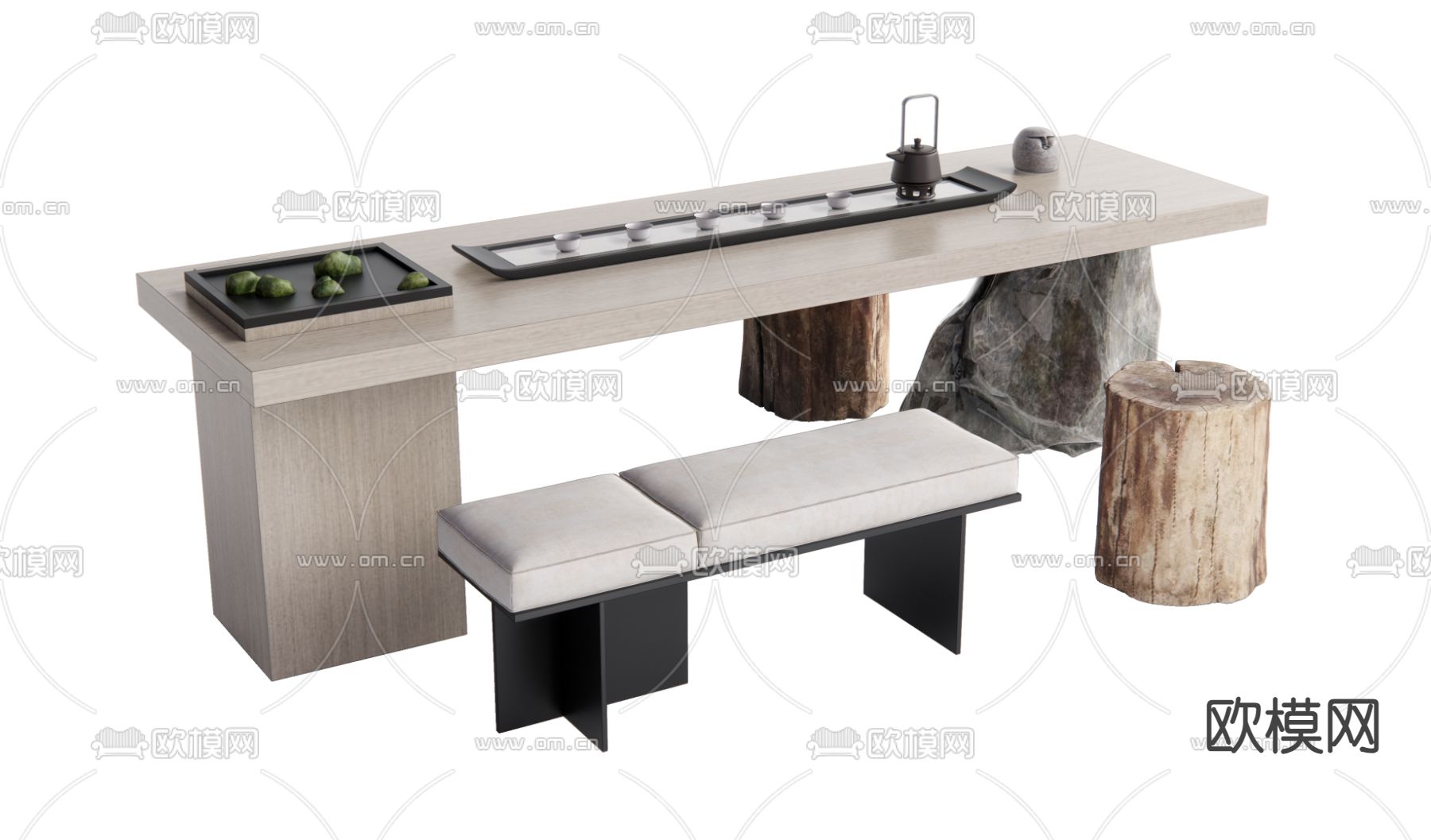 现代茶桌椅su模型下载（渲染图1）