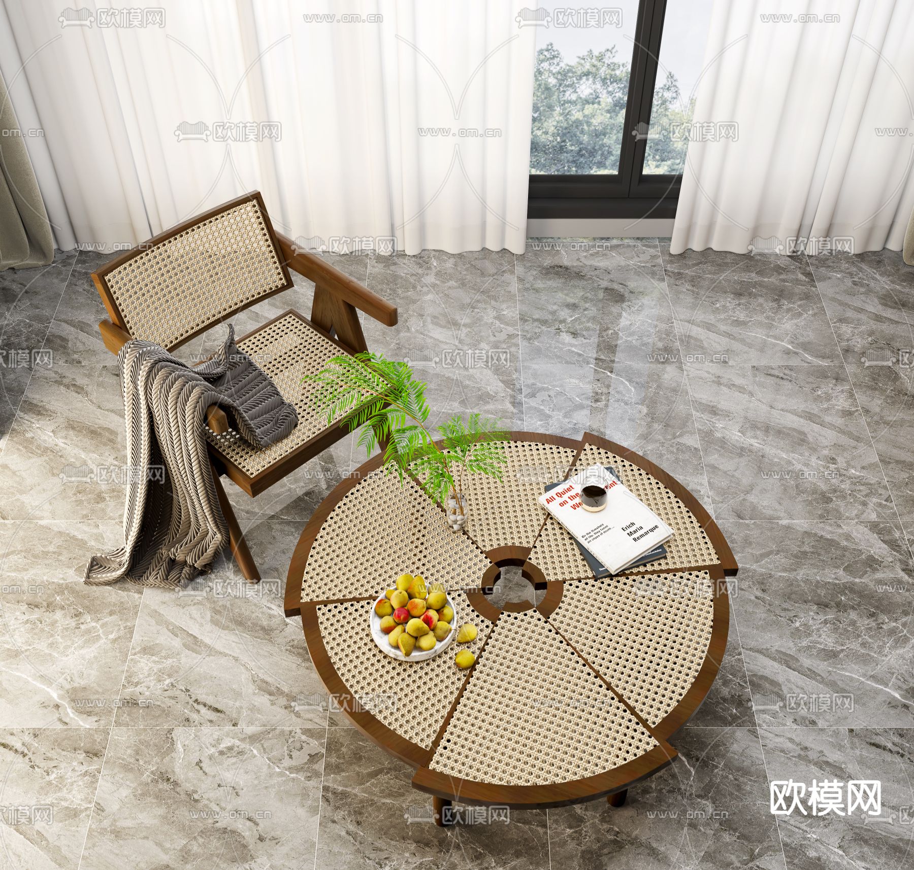 新中式茶几su模型下载（渲染图3）