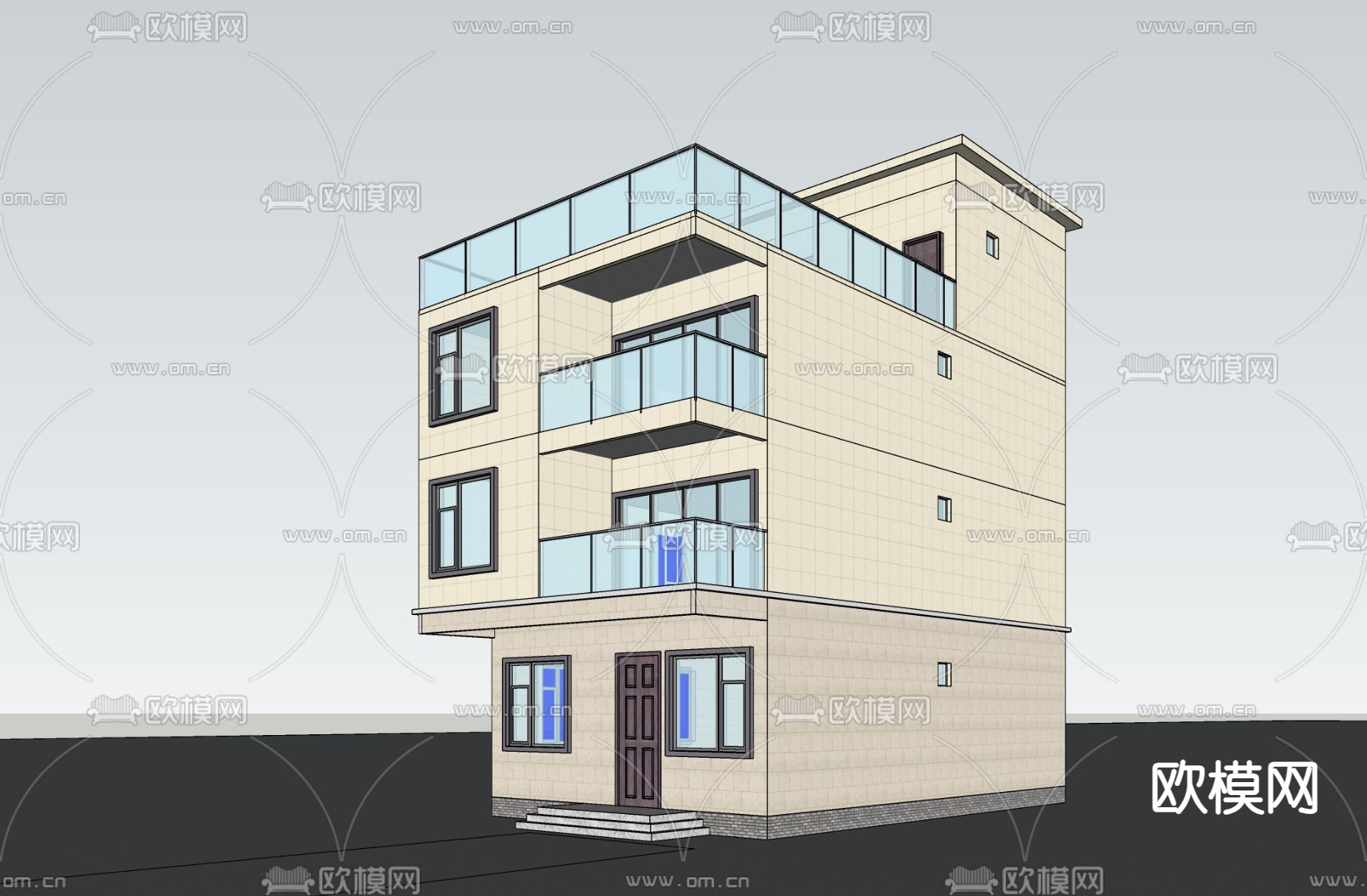 现代自建房外观su模型下载（渲染图2）