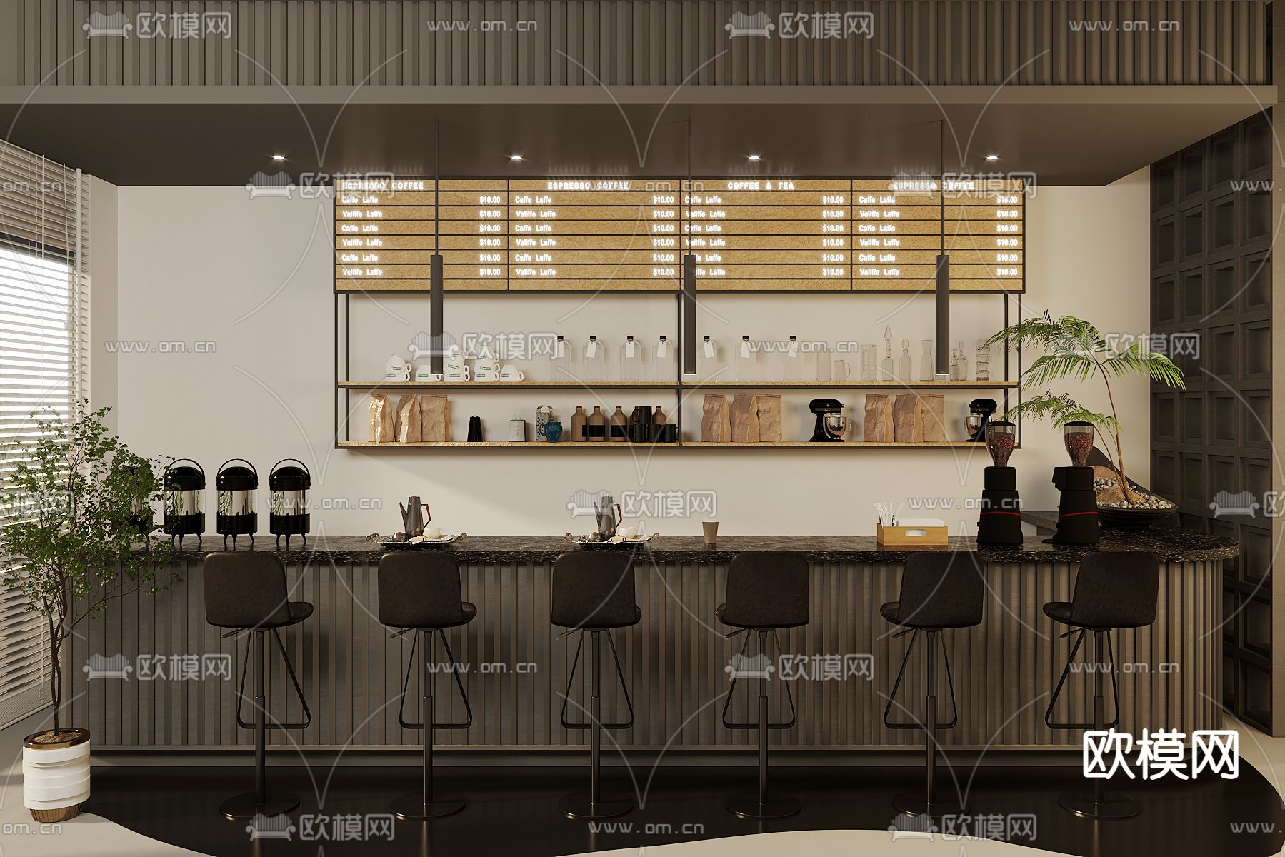 咖啡店水吧台su模型下载（渲染图1）