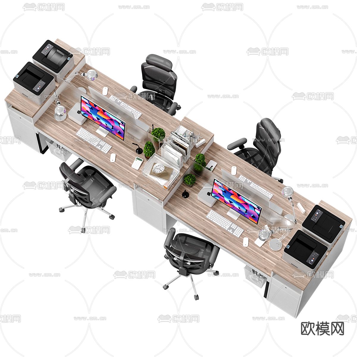 卡位办公桌 工位3d模型下载（渲染图2）