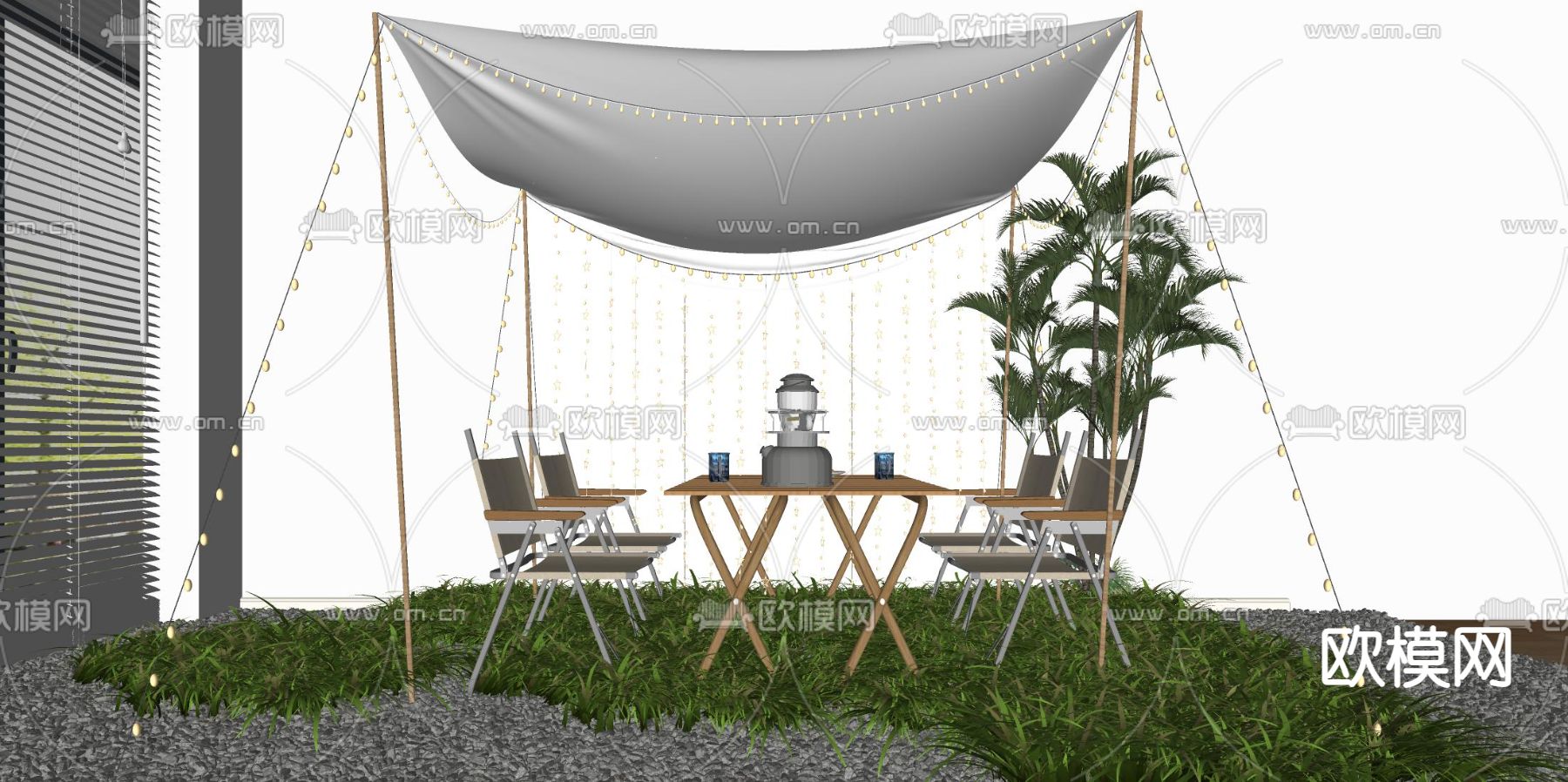 露营桌椅 户外餐桌椅su模型下载（渲染图2）