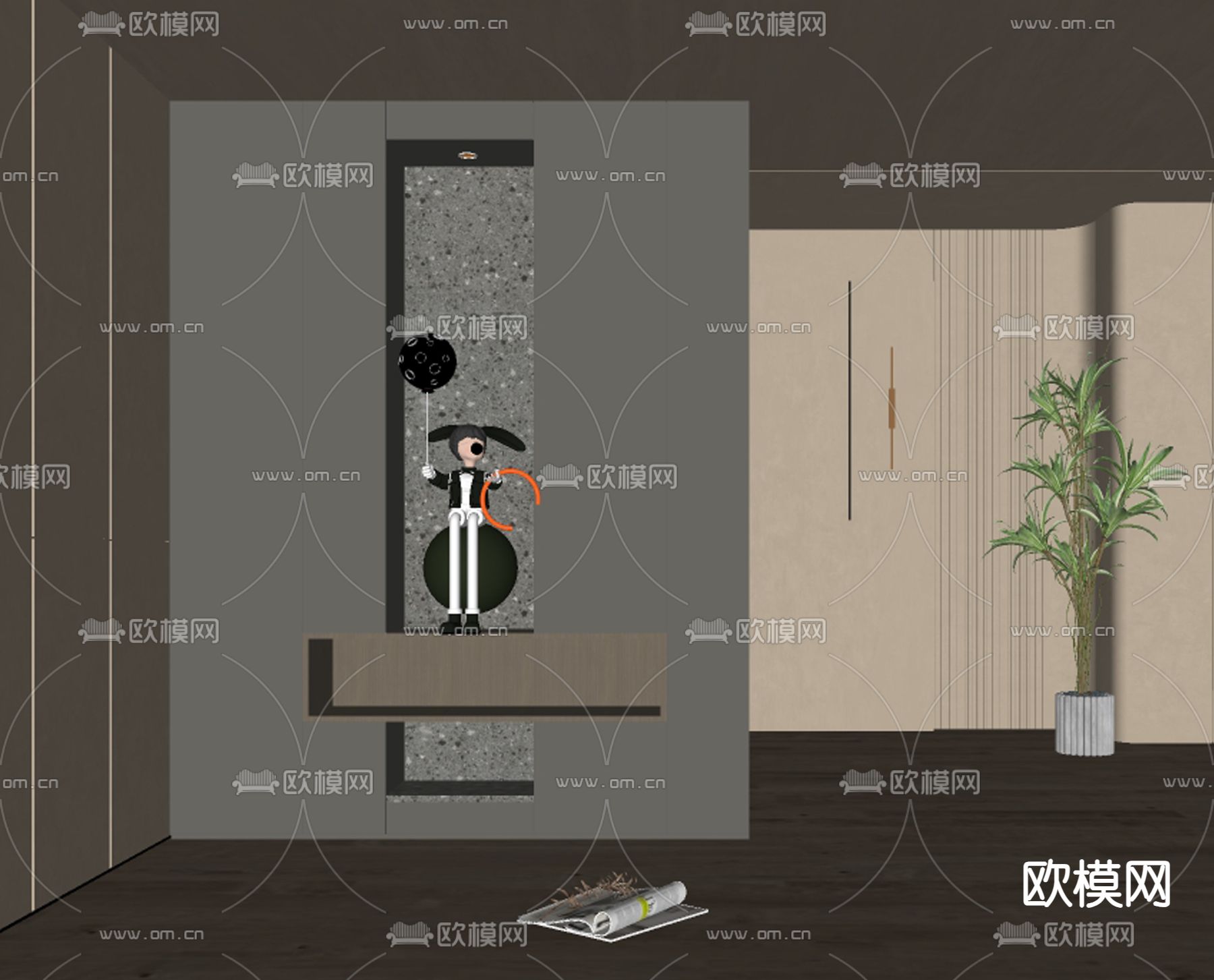 现代玄关 鞋柜su模型下载（渲染图2）