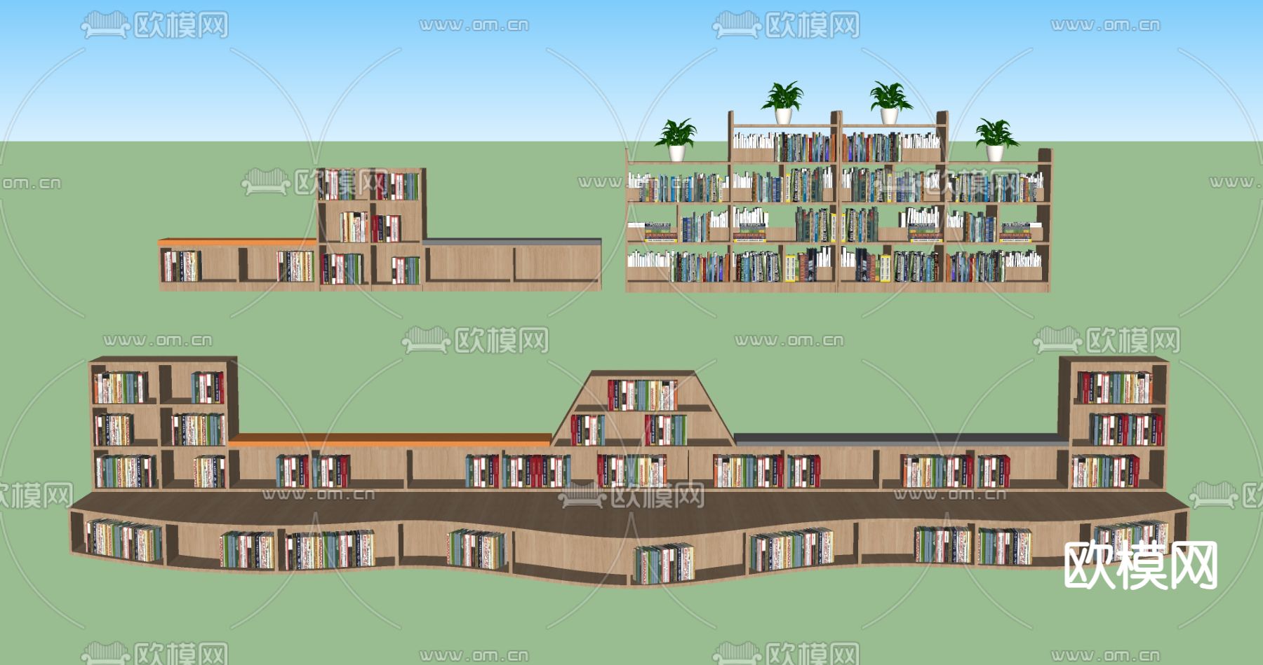 图书馆书柜 书架su模型下载（渲染图2）