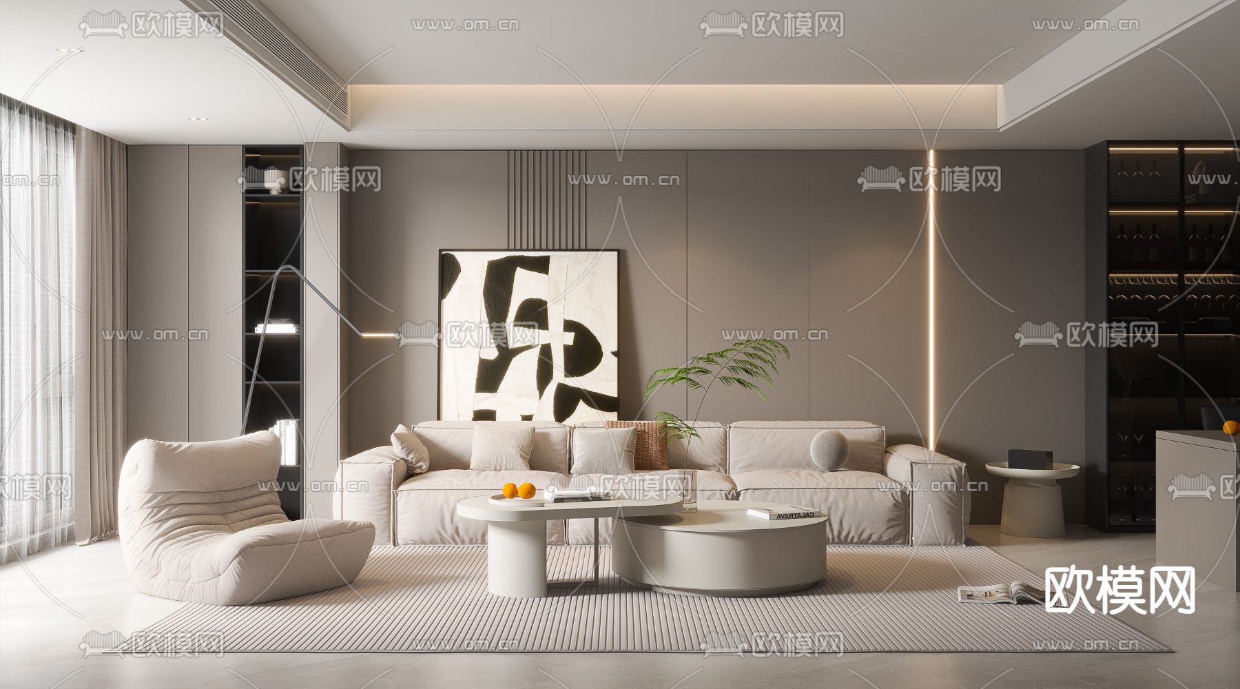 现代客厅3d模型下载（渲染图1）