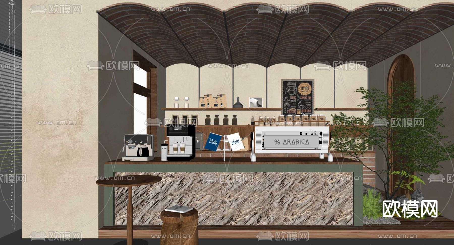 现代咖啡厅su模型下载（渲染图2）