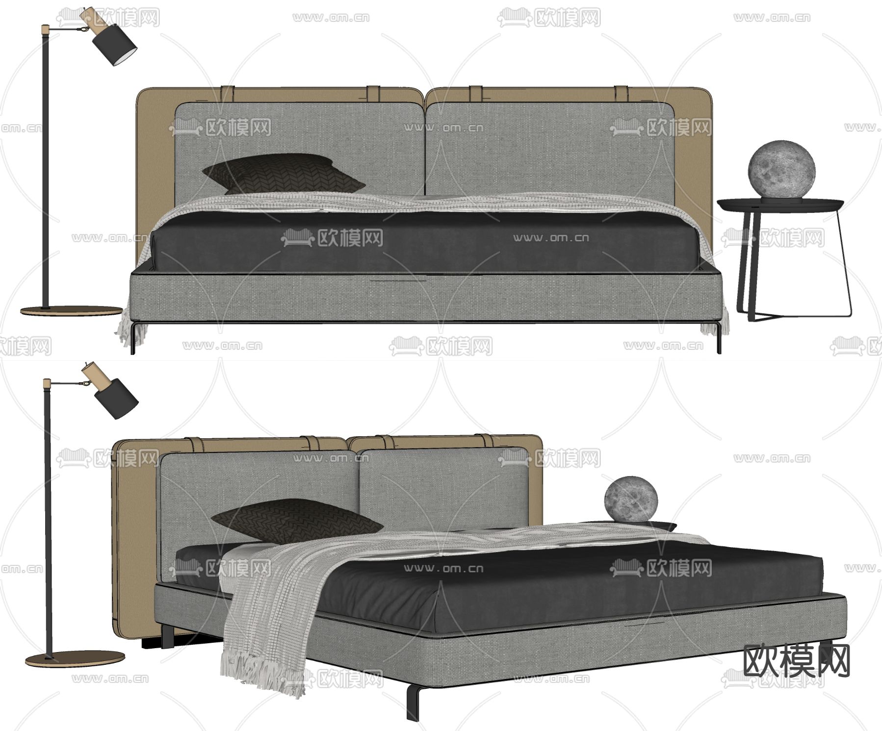 Minotti 双人床su模型下载（渲染图2）