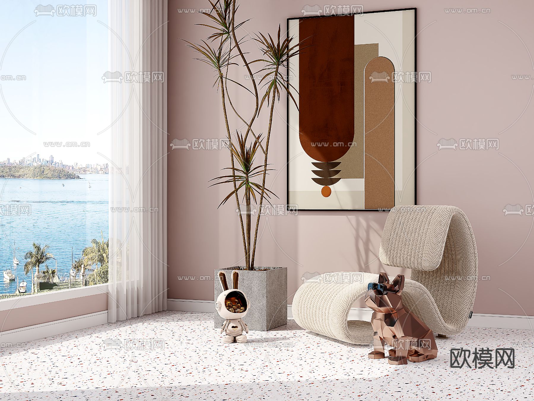 奶油风椅子 休闲椅3d模型下载（渲染图3）