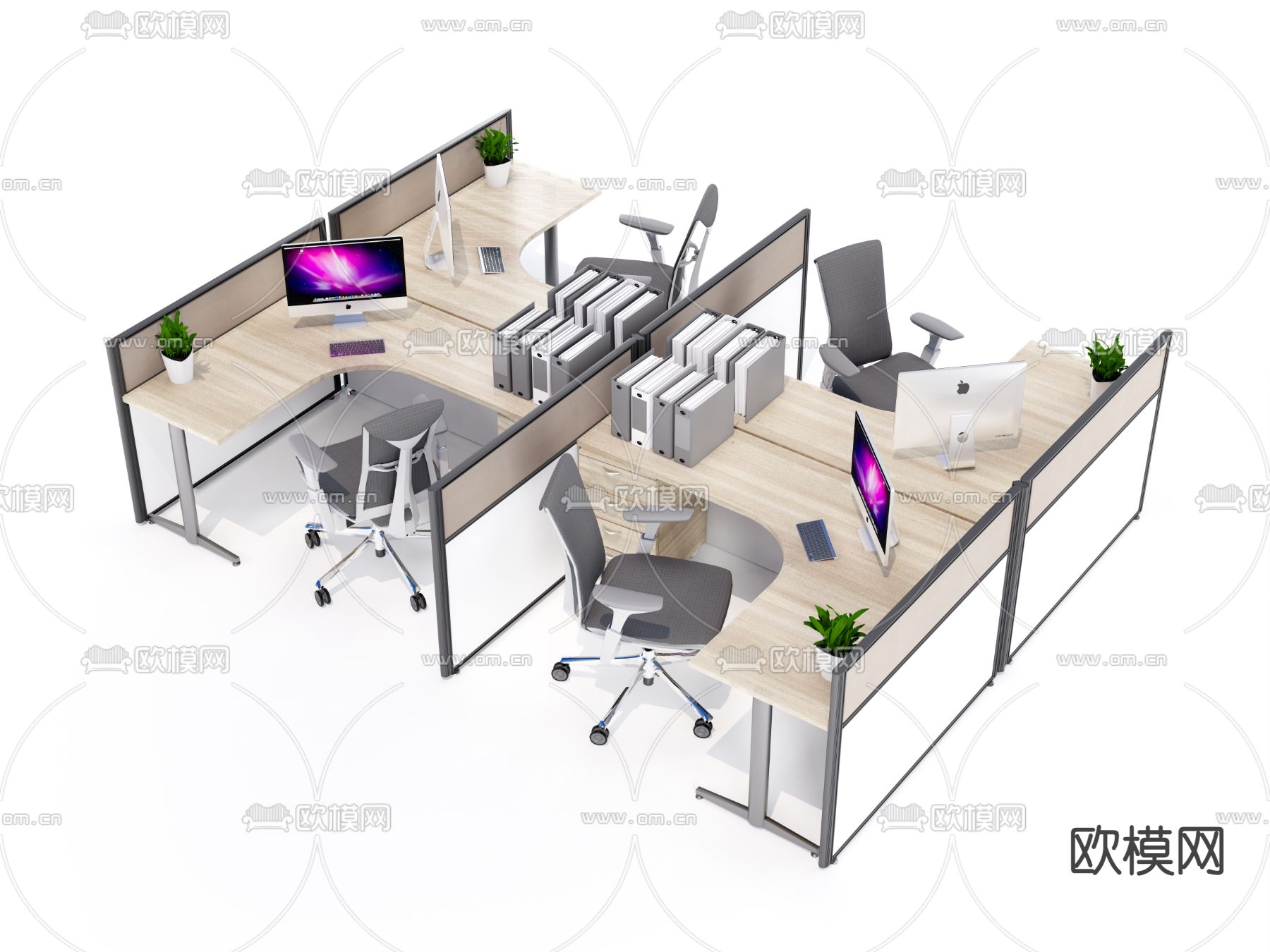 卡座办公桌椅su模型下载（渲染图1）