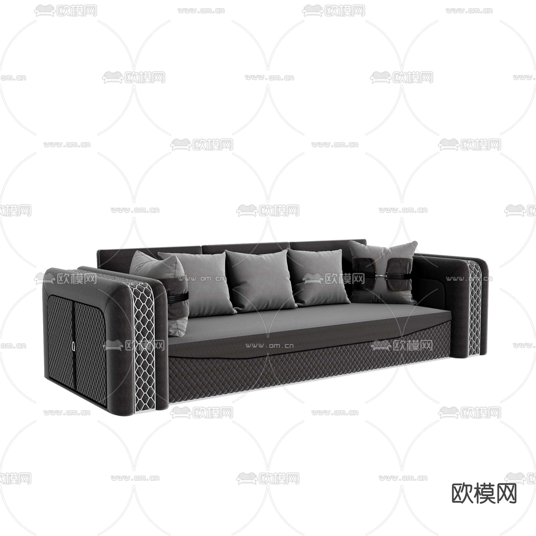 高级灰沙发 多人沙发3d模型下载