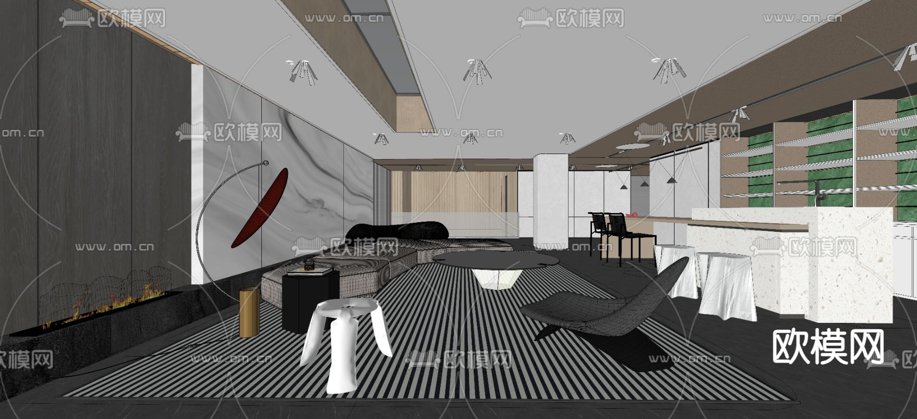 现代会客厅 酒吧区su模型下载（渲染图2）