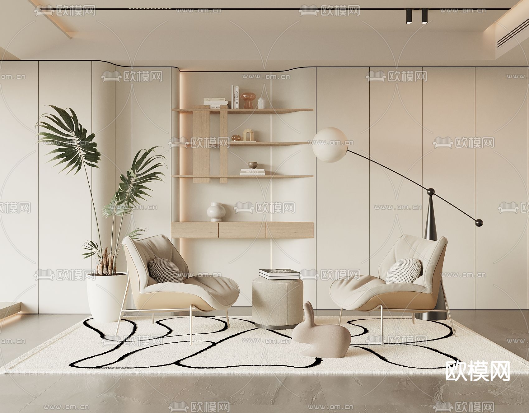 奶油风椅子 休闲椅3d模型下载