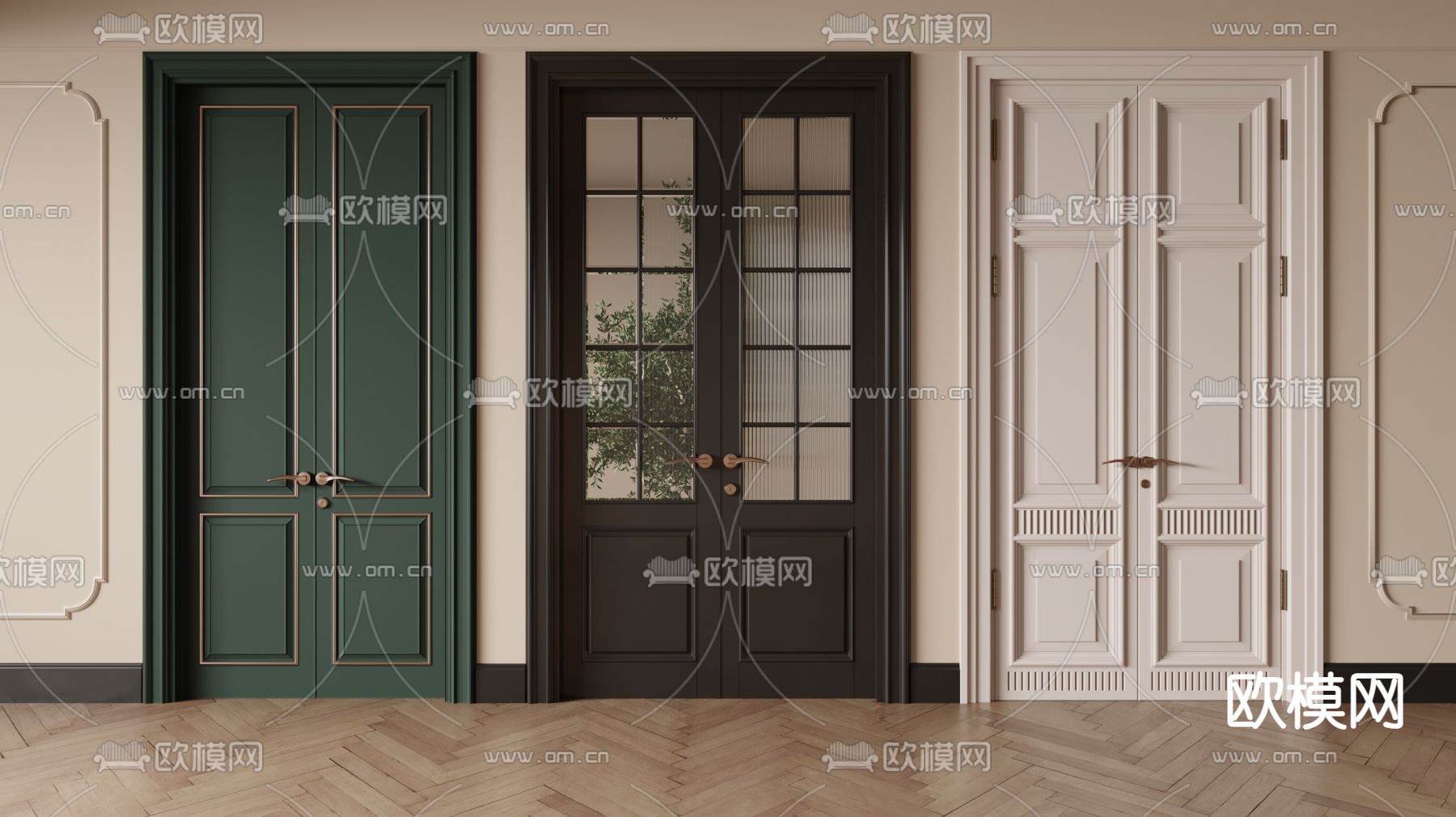 法式双开门 房门3d模型下载