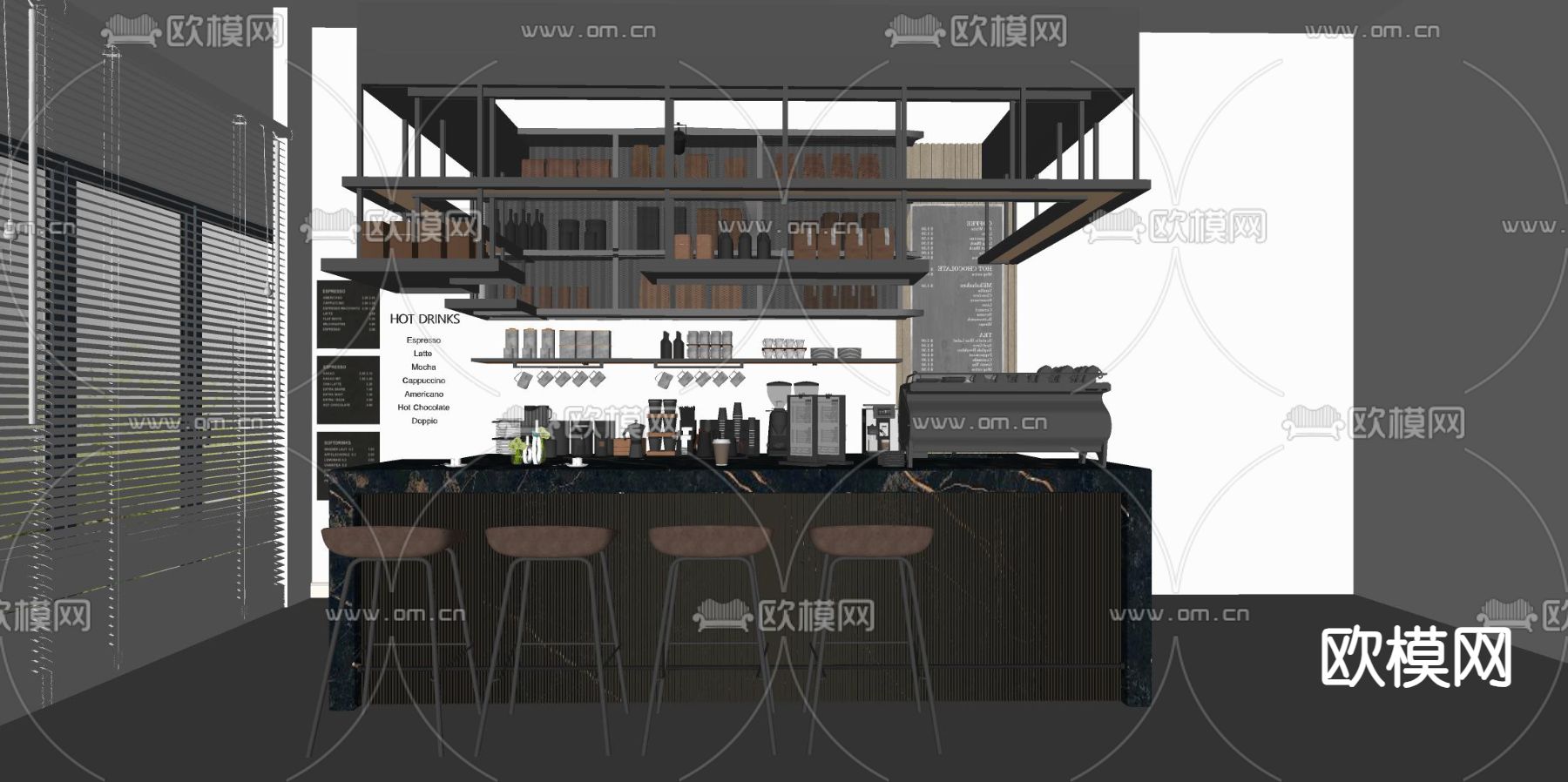 咖啡店水吧台su模型下载（渲染图2）