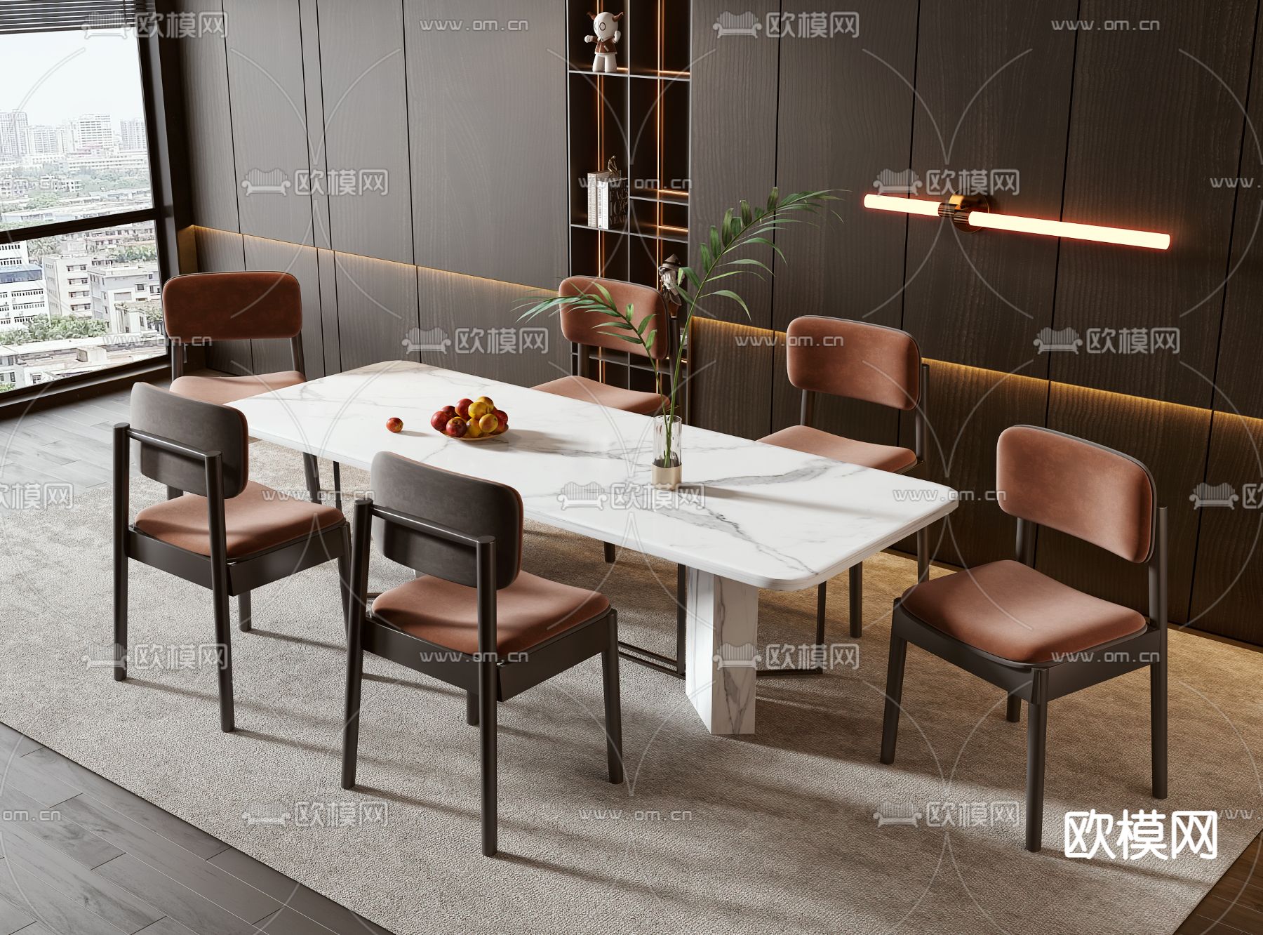 大理石餐桌椅3d模型下载