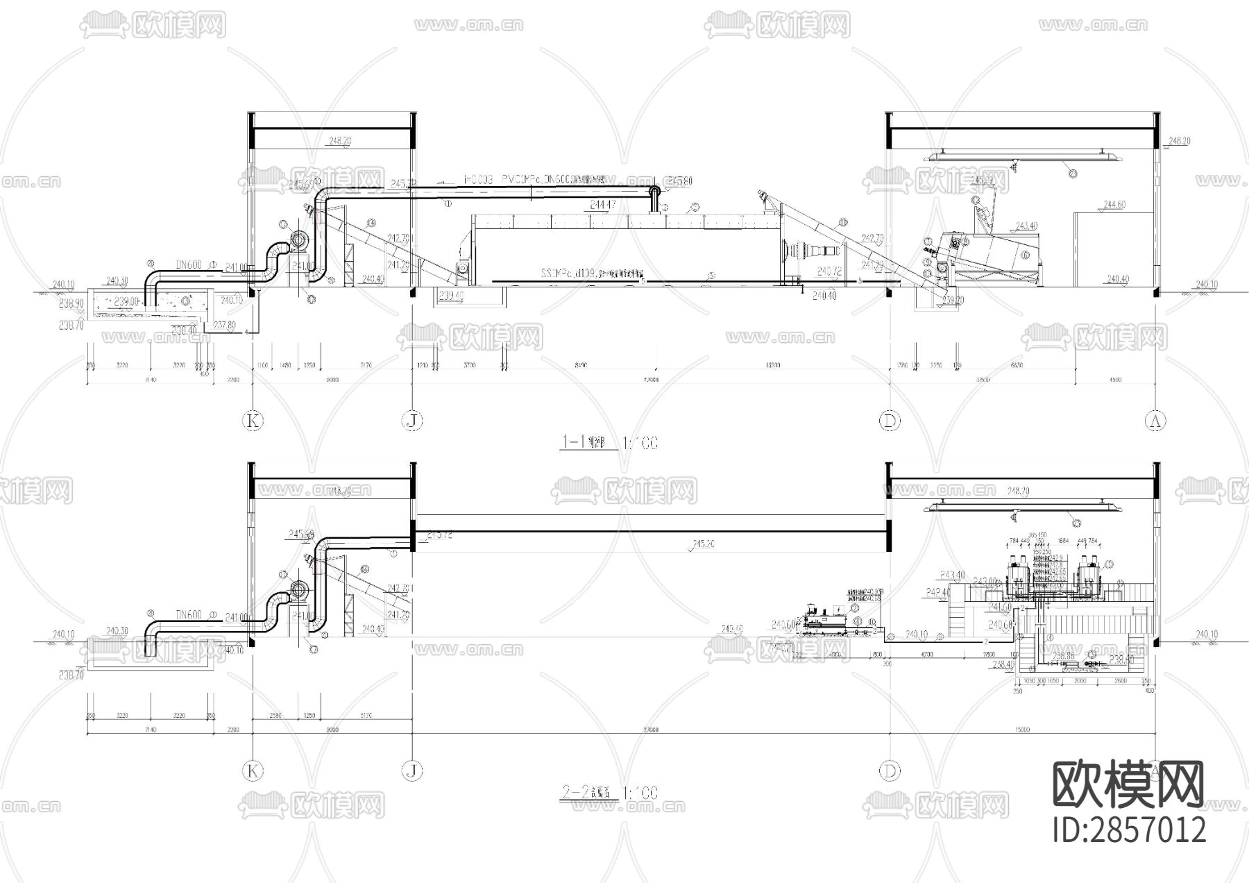 某污水处理厂污泥贮池及污泥深度处理间cad施工图下载（渲染图2）