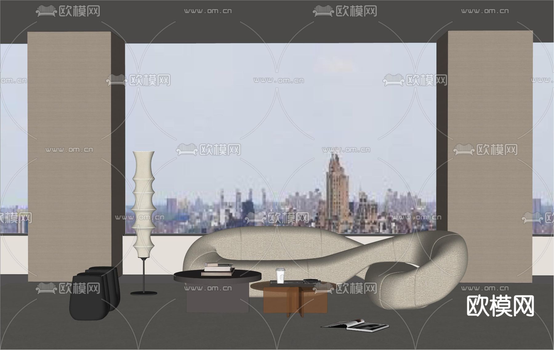 侘寂风组合沙发su模型下载（渲染图6）