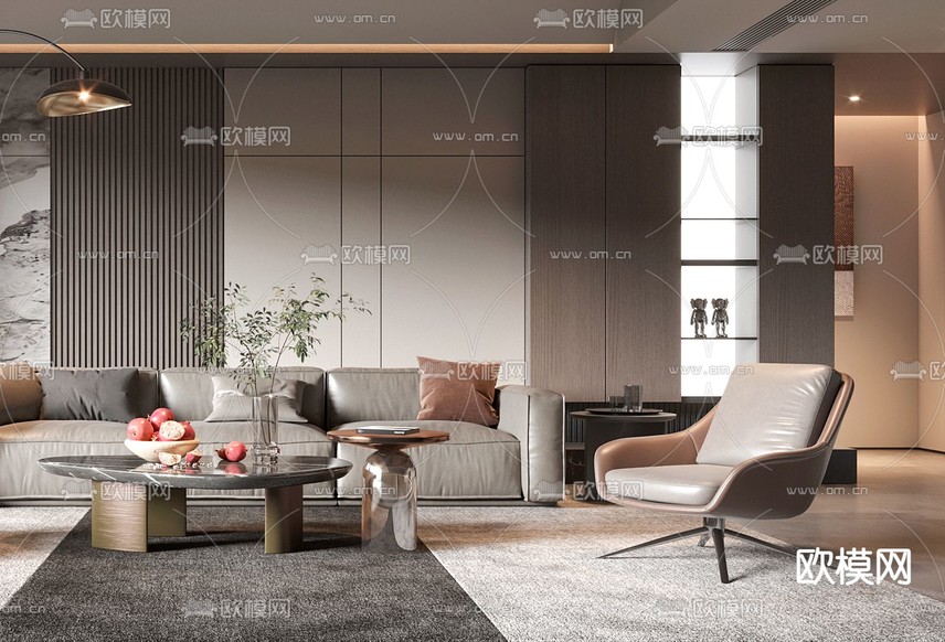 现代客厅3d模型下载(渲染图3)