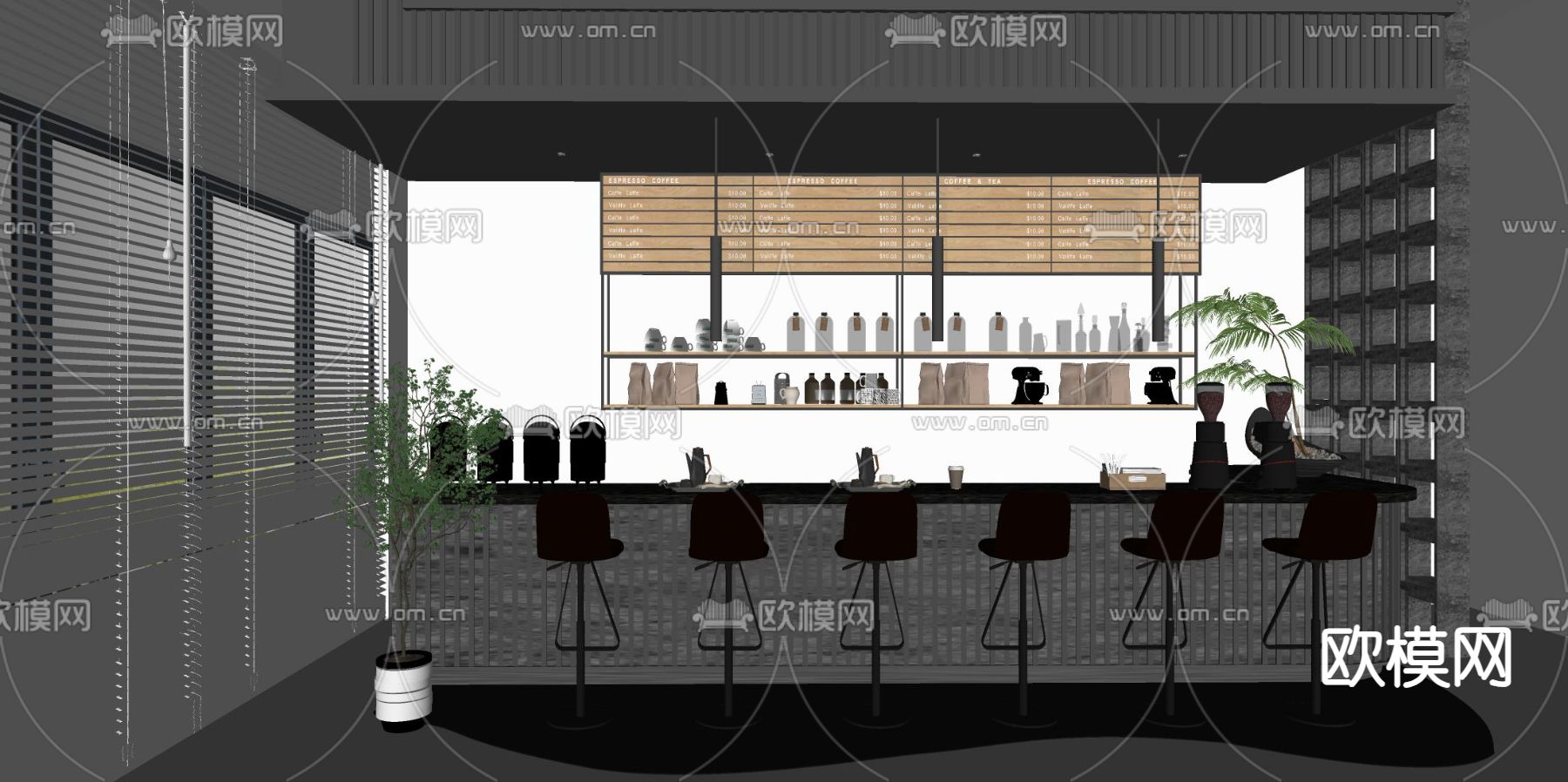 咖啡店水吧台su模型下载（渲染图2）