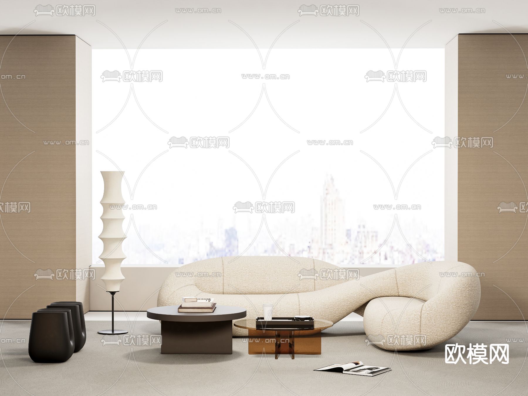 侘寂风组合沙发su模型下载（渲染图1）