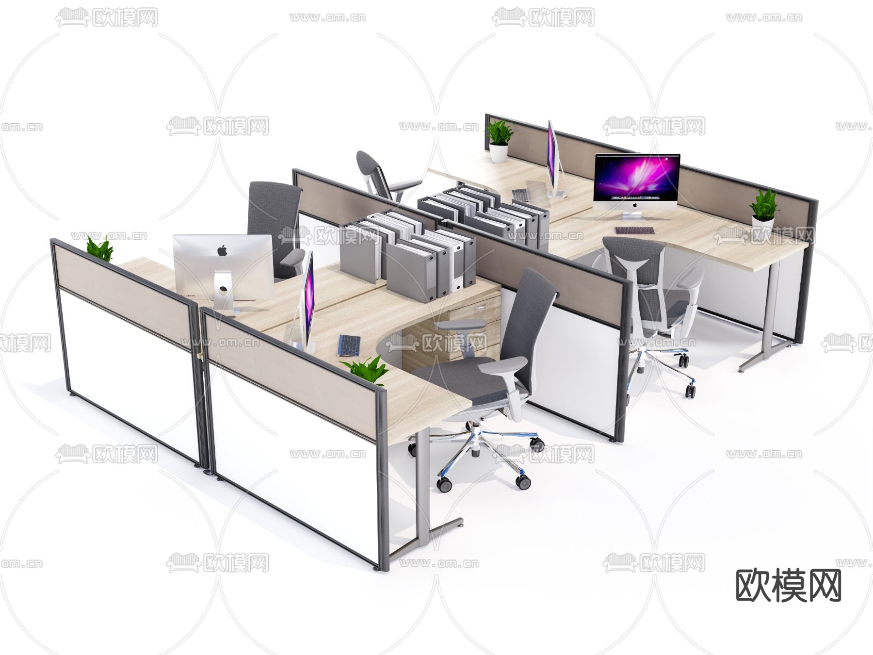 卡座办公桌椅su模型下载（渲染图2）