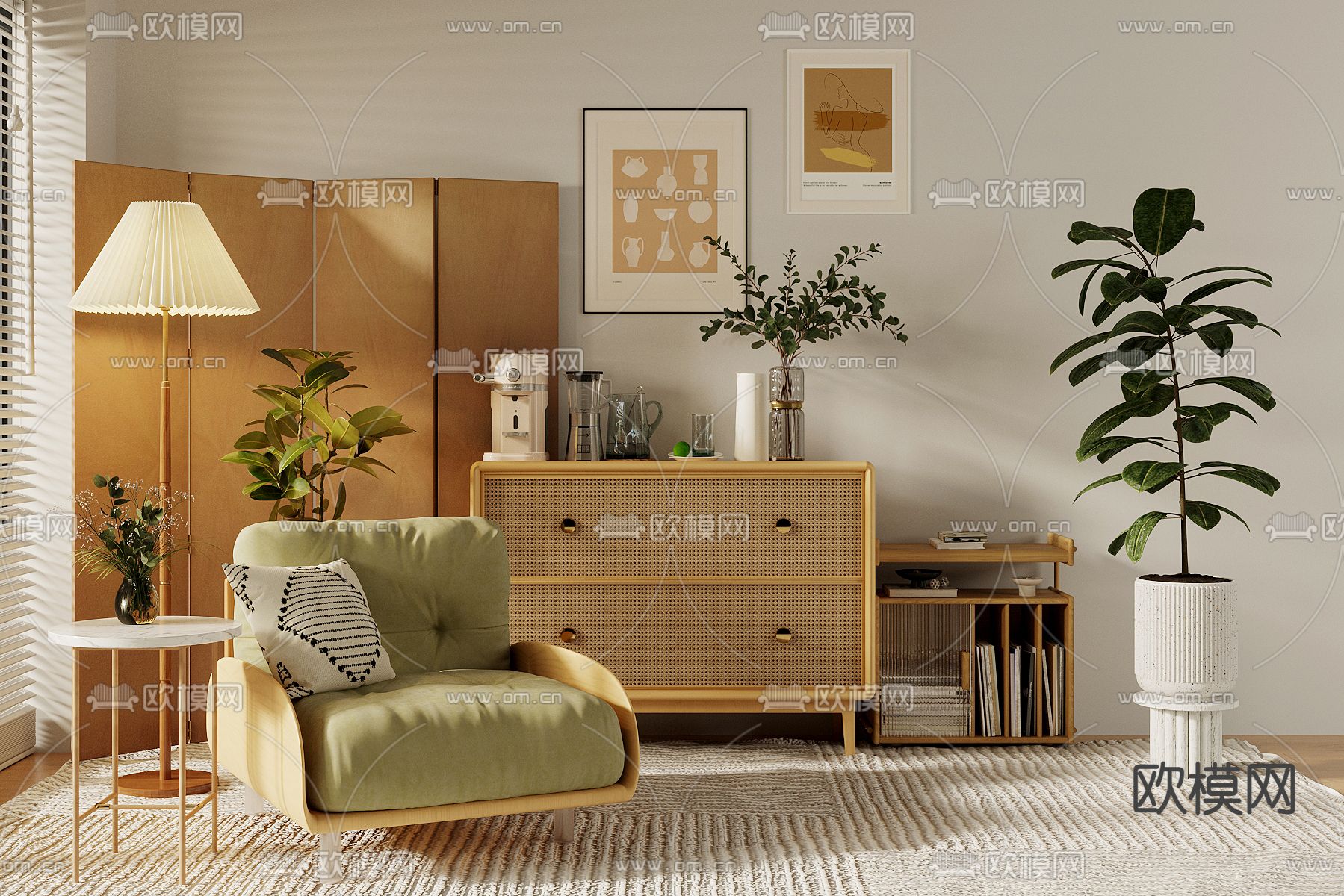 中古风装饰柜 收纳柜su模型下载（渲染图1）